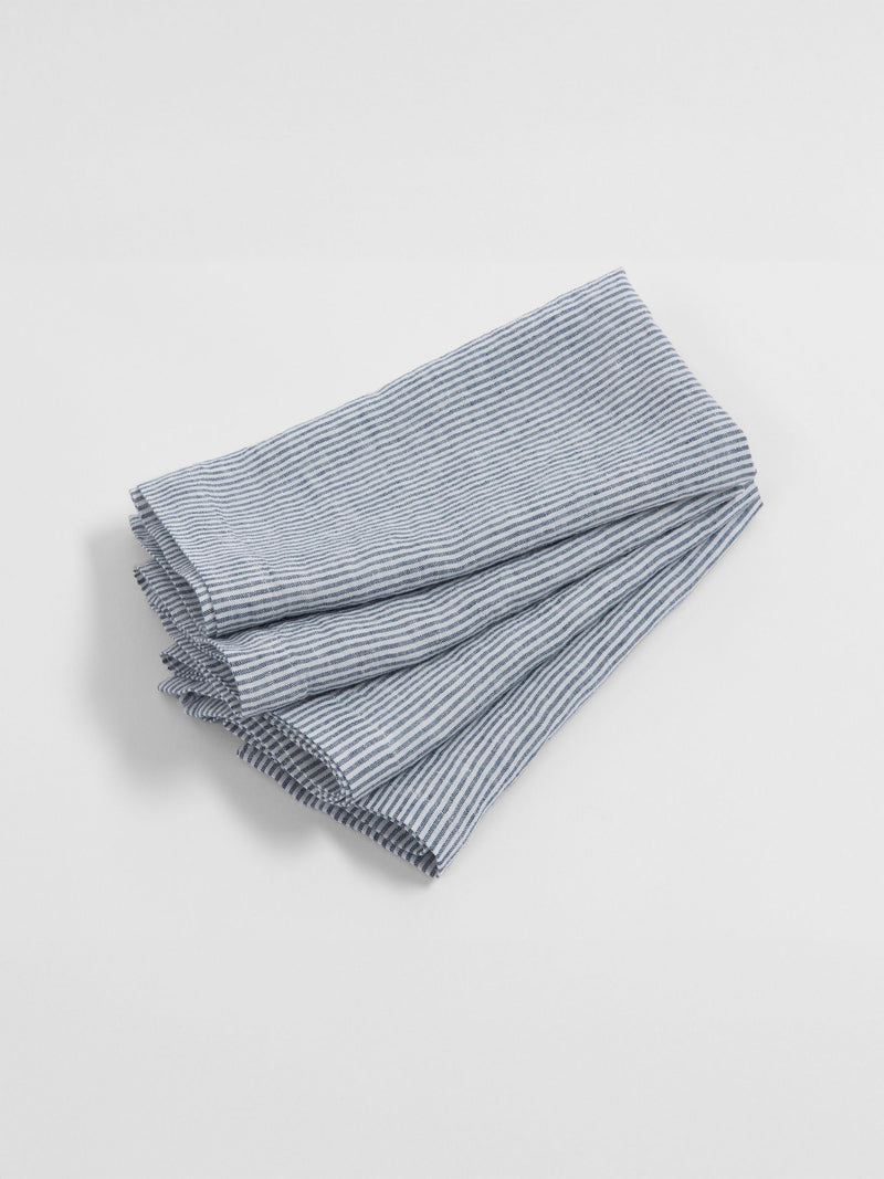 Secret Linen Store Set of 4 French Blue Sid Stripe 100% Linen Napkins