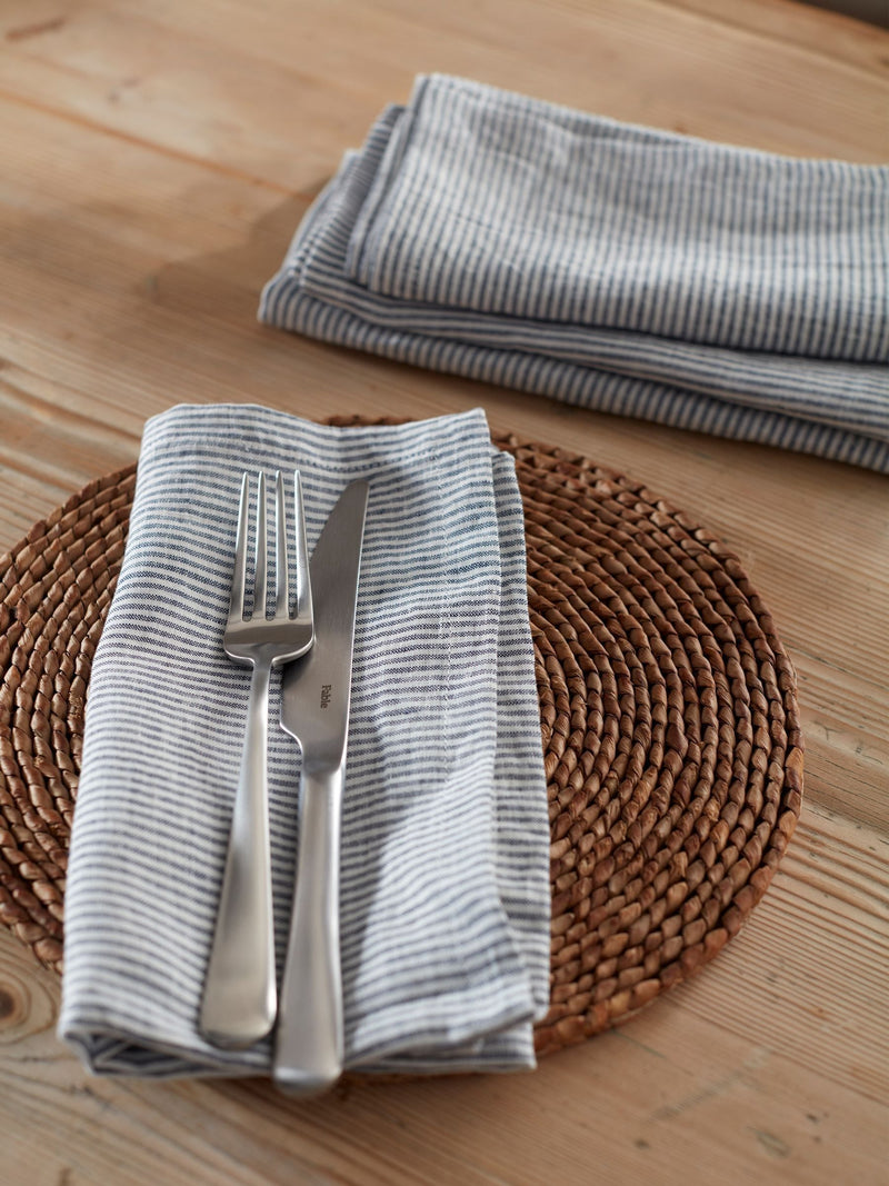 Secret Linen Store Set of 4 French Blue Sid Stripe 100% Linen Napkins