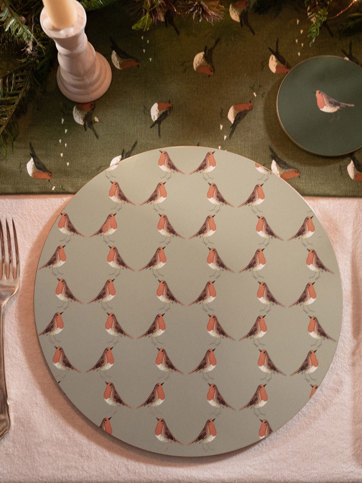 Sophie Allport set of 4 neutral grey robin circular linen placemats (British brand)