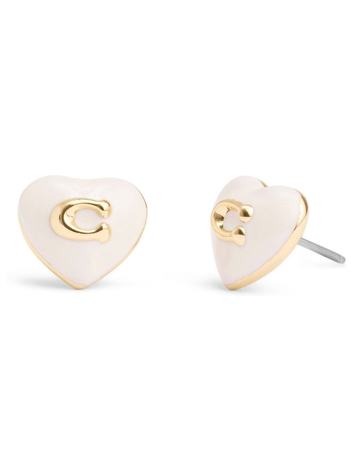 COACH Gold Tone Signature Enamel Heart Stud Earrings