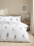 White Natural Bertie Bear reversible duvet cover and pillowcase set (British brand)