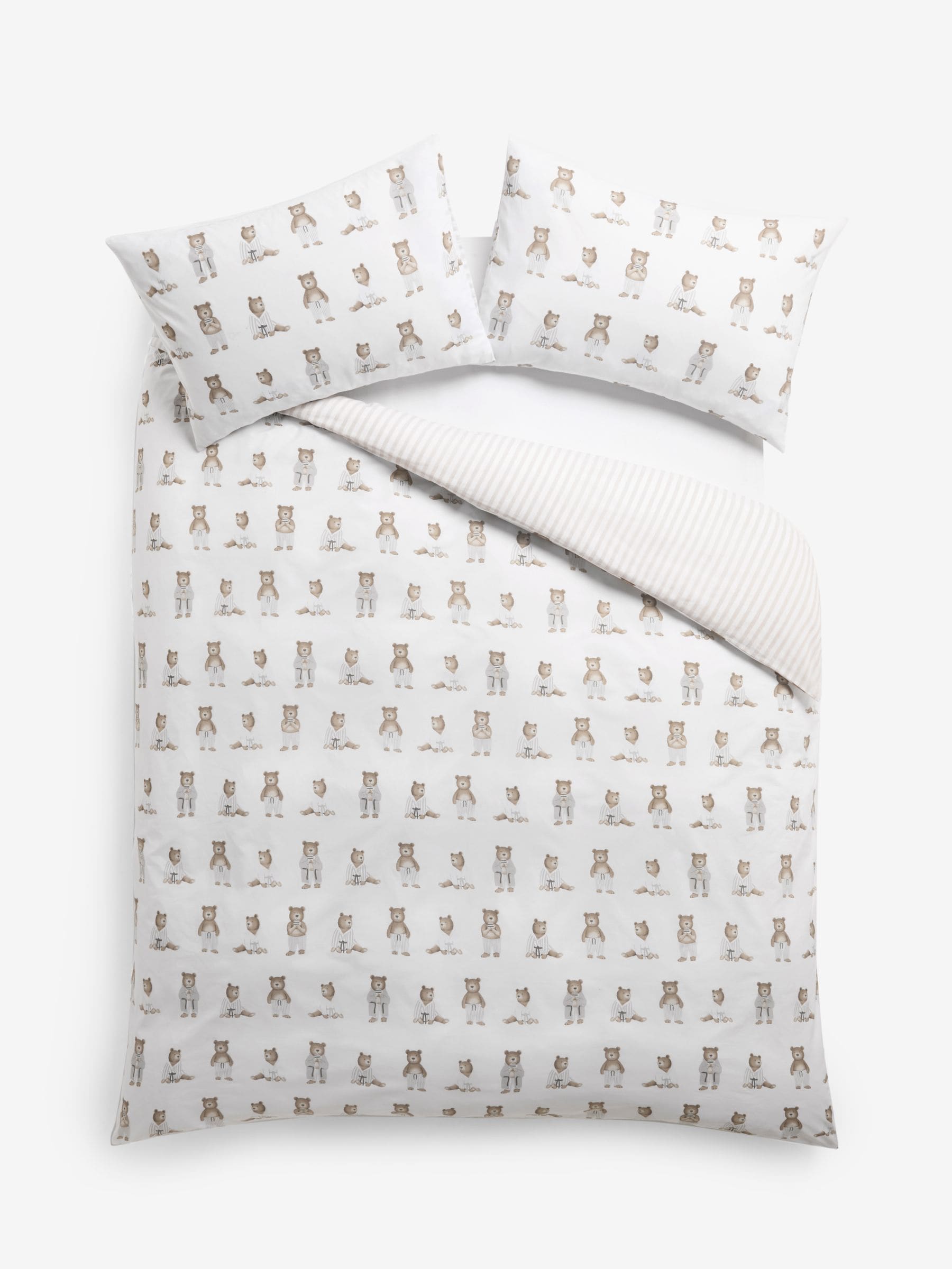 White Natural Bertie Bear reversible duvet cover and pillowcase set (British brand)