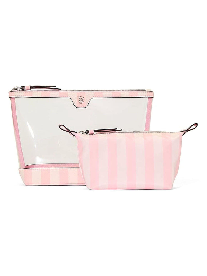 Victoria's Secret iconic stripe pink 2 piece makeup bag set (British brand)