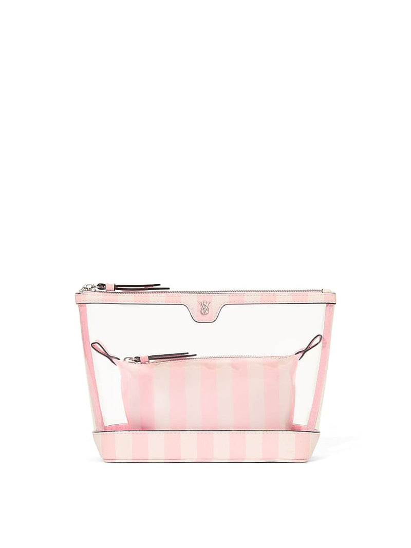 Victoria's Secret iconic stripe pink 2 piece makeup bag set (British brand)