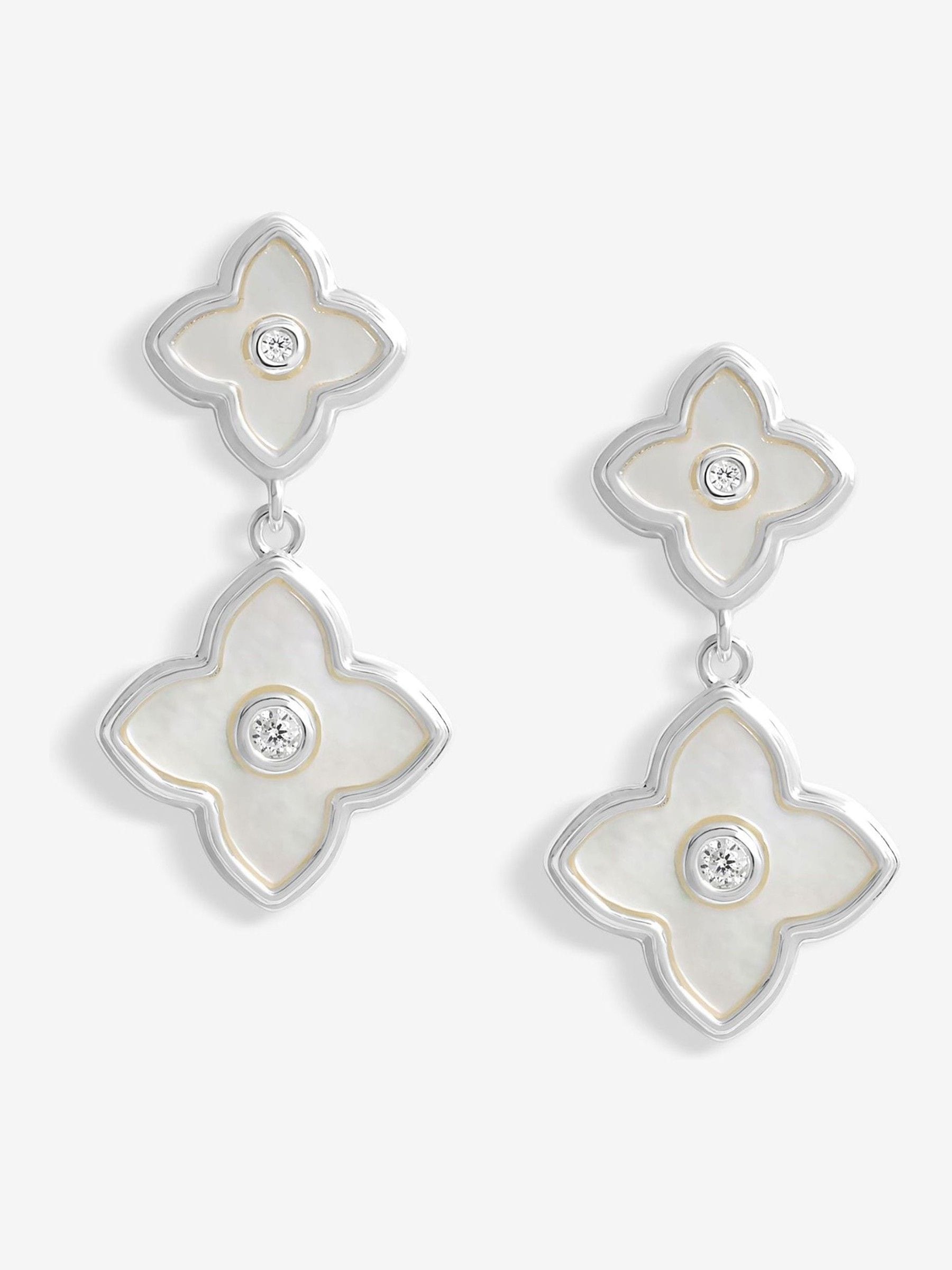Jon Richard Silver Tone Mother Of Pearl Clover Double Drop Earrings