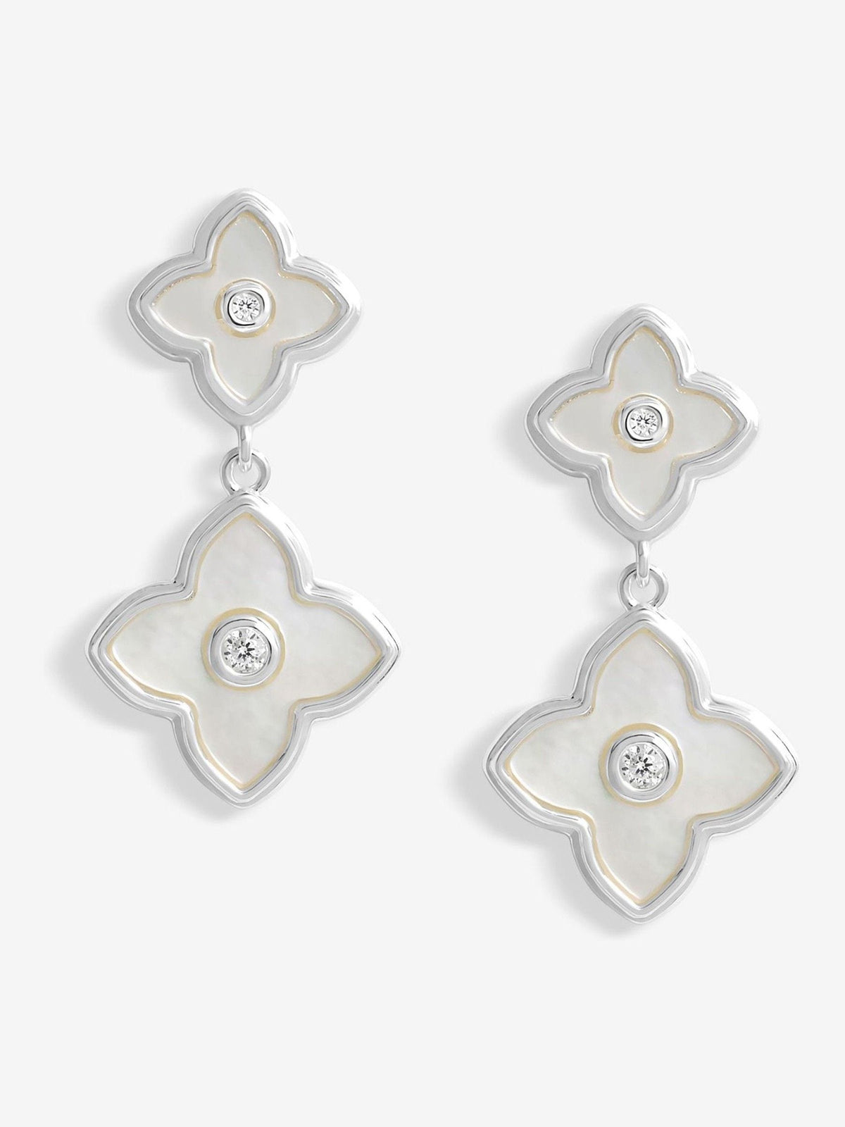 Jon Richard Silver Tone Mother Of Pearl Clover Double Drop Earrings