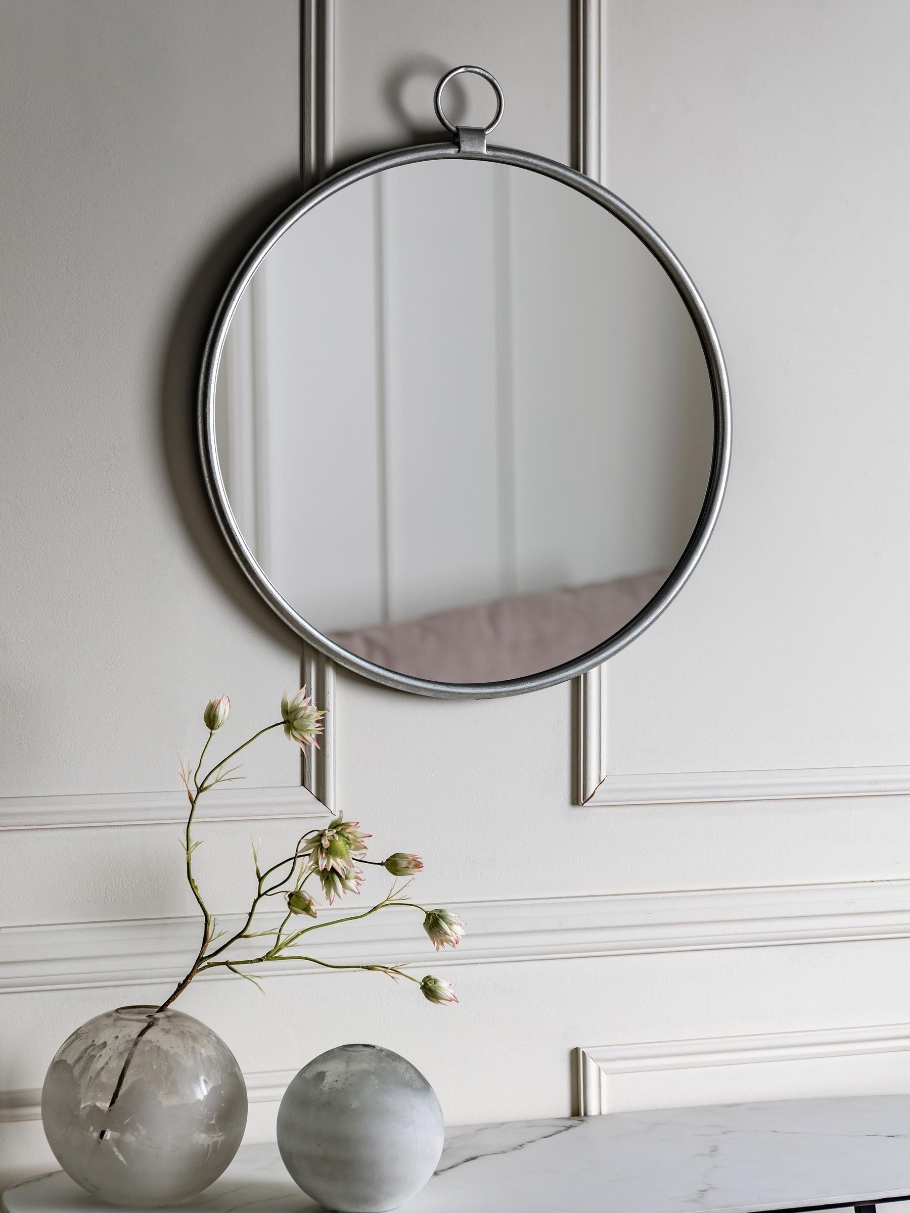 Gallery Home Silver Baystone Round Mirror 70cm x 61cm, UK version