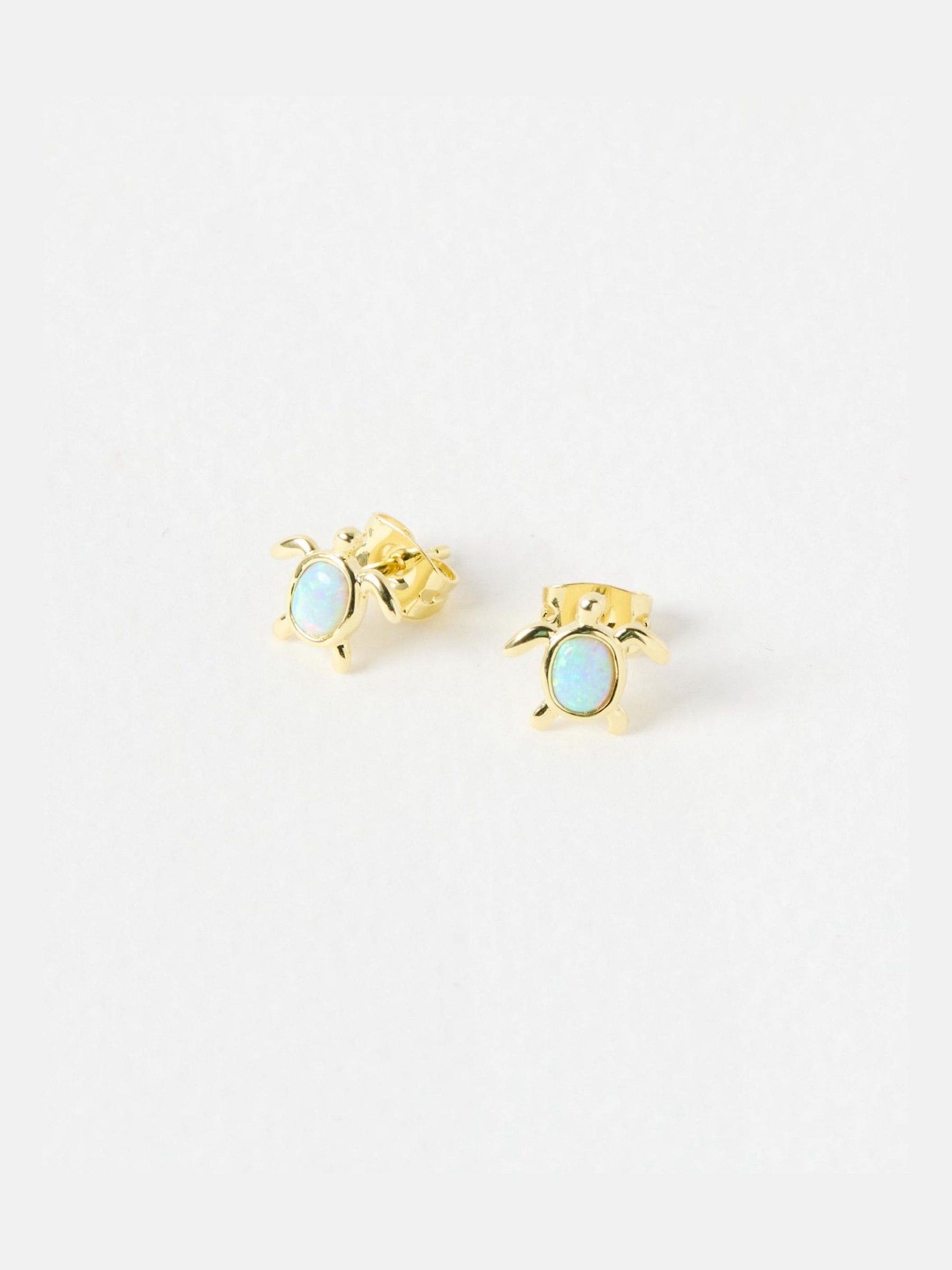 Oliver Bonas gold plated opalite turtle stud earrings, imported from the UK