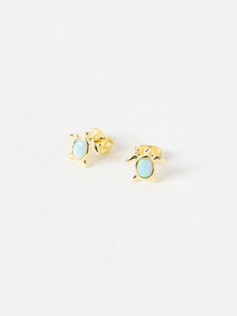 Oliver Bonas gold plated opalite turtle stud earrings, imported from the UK