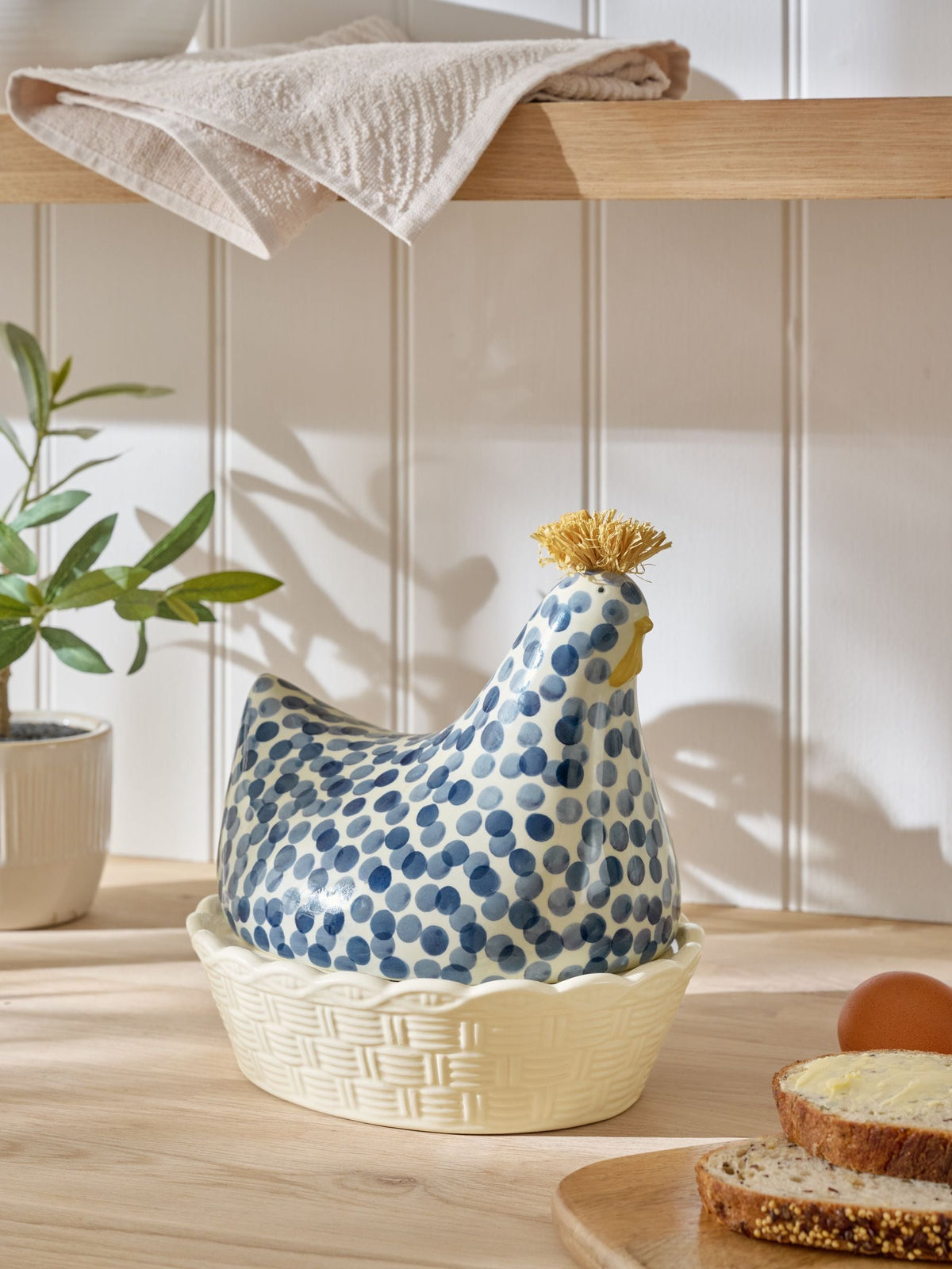 Blue Ceramic Chicken Egg Holder