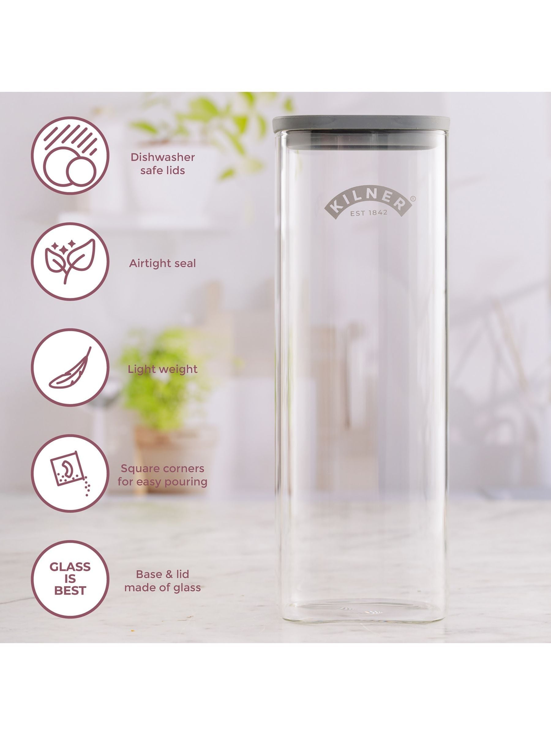 Kilner clear fresh storage jar 2l set of 2, UK version