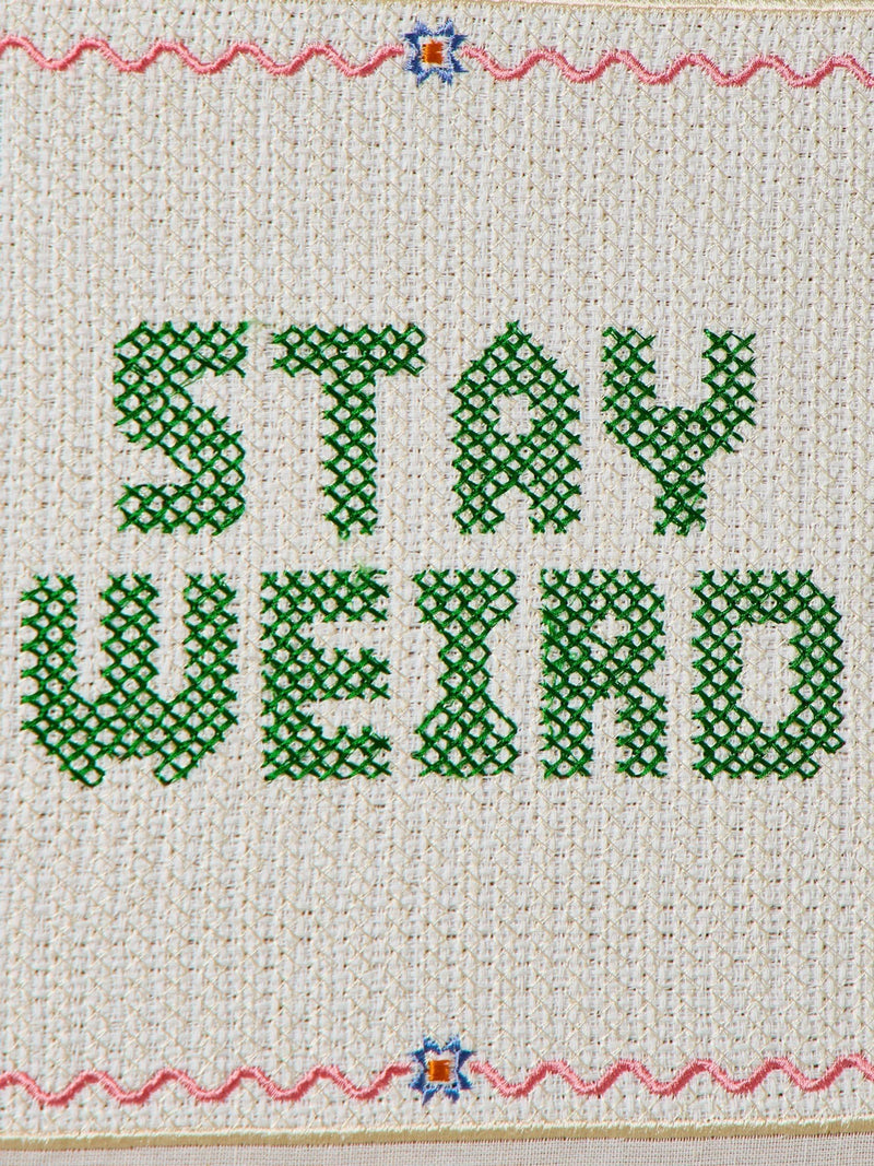 Oliver Bonas Natural Stay Weird Petit Point Framed Wall Art