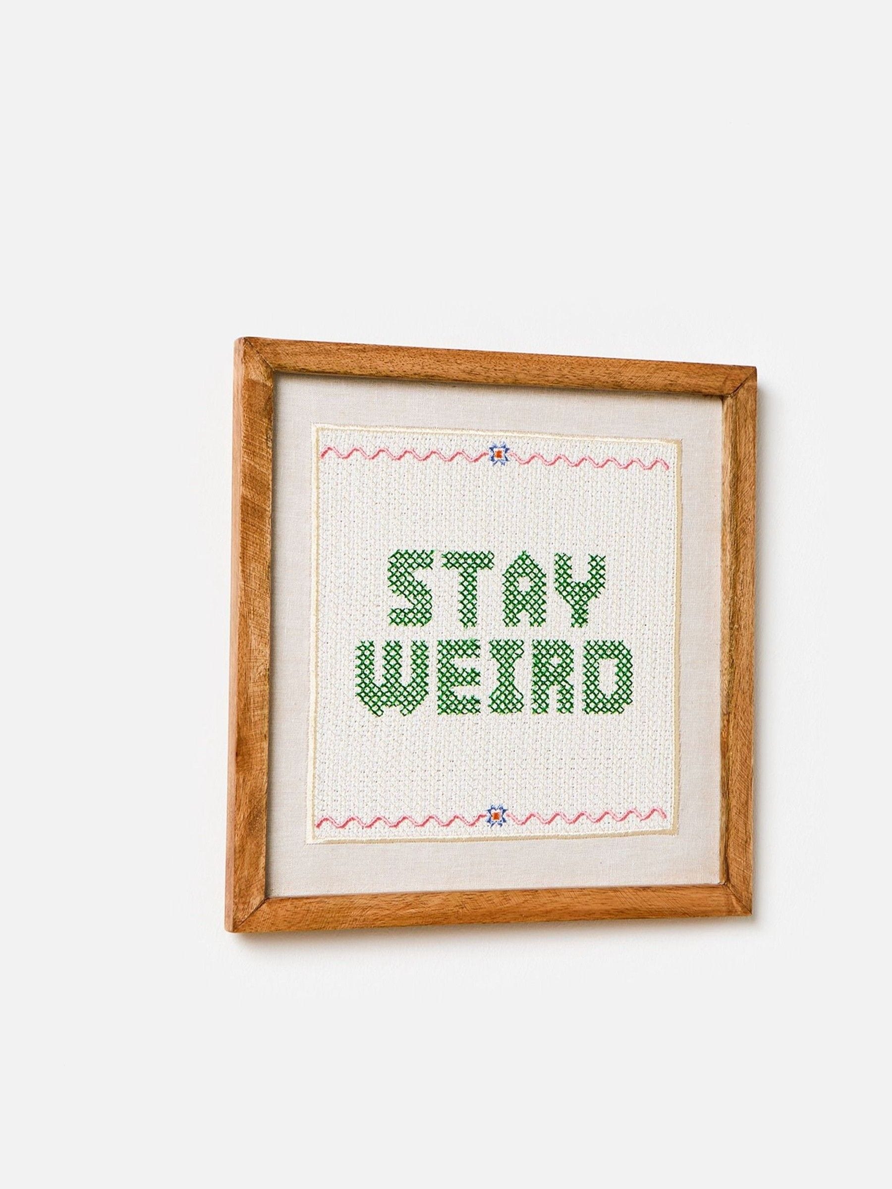 Oliver Bonas Natural Stay Weird Petit Point Framed Wall Art