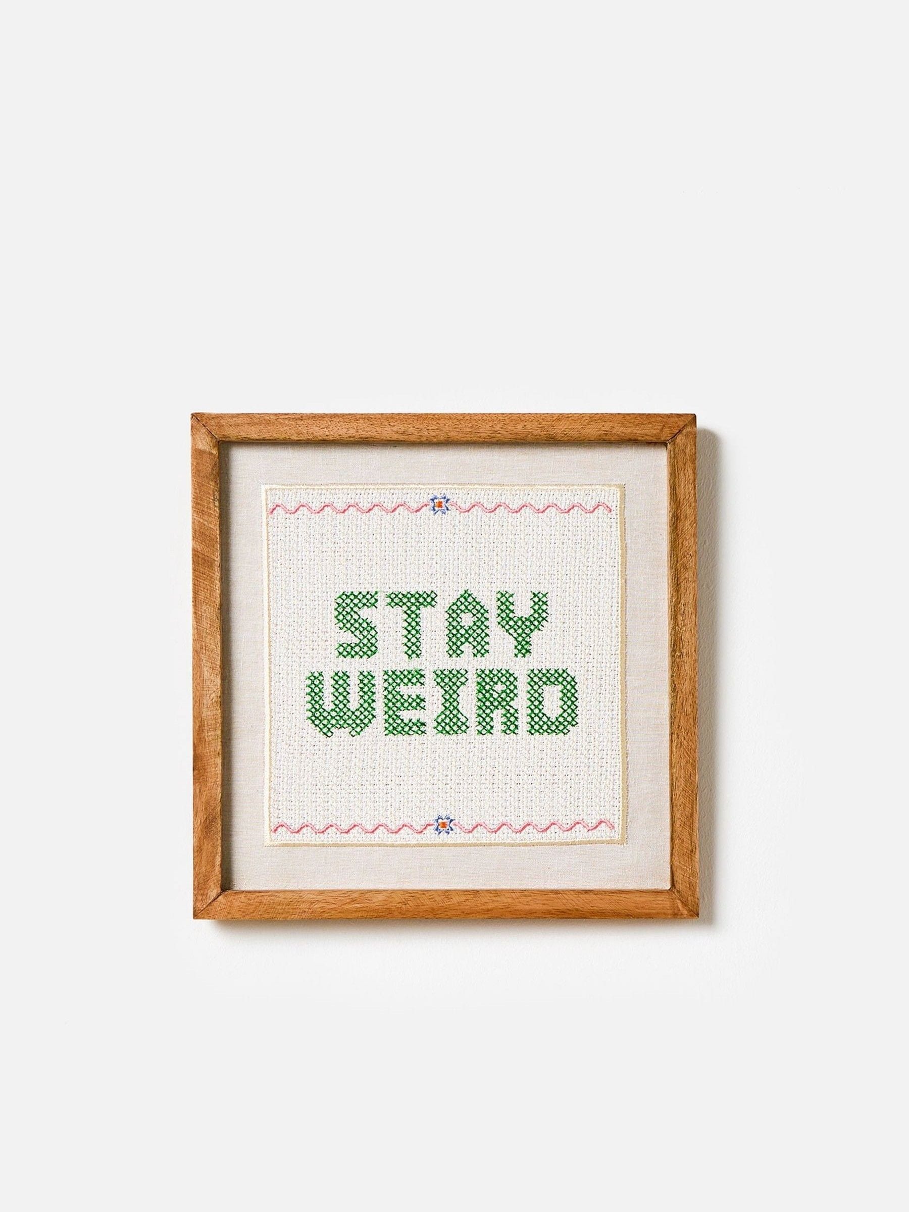 Oliver Bonas Natural Stay Weird Petit Point Framed Wall Art