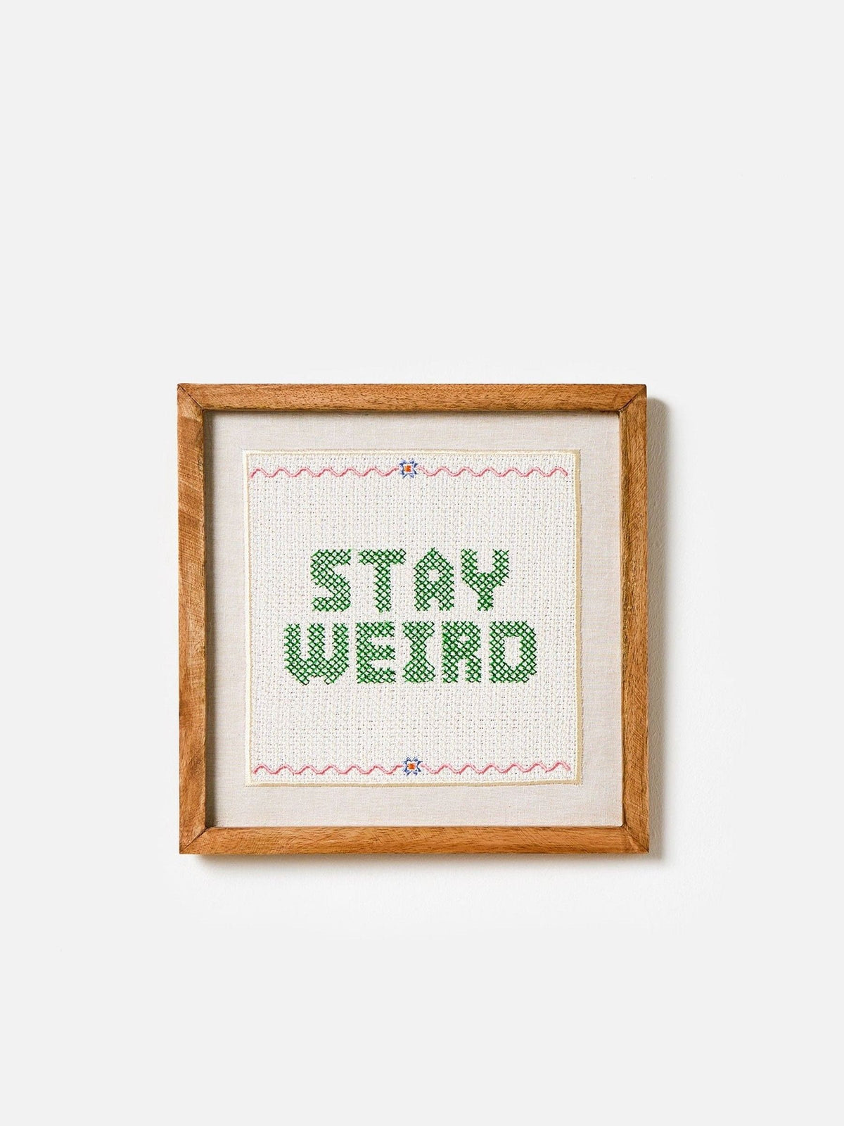 Oliver Bonas Natural Stay Weird Petit Point Framed Wall Art