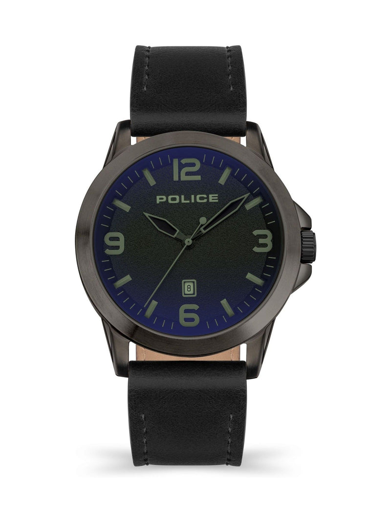 Police Cliff Gun Black Leather Strap Watch 47mm, imported from the UK
