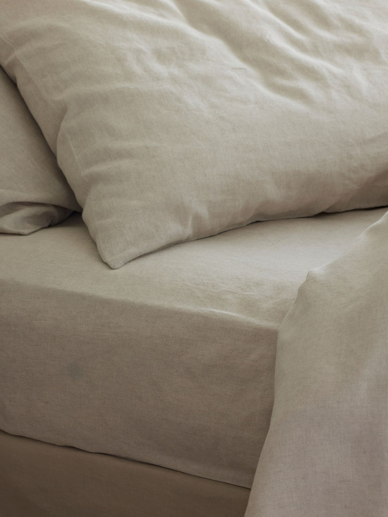 Piglet in Bed Oatmeal Linen Fitted Bed Sheet, imported from the UK