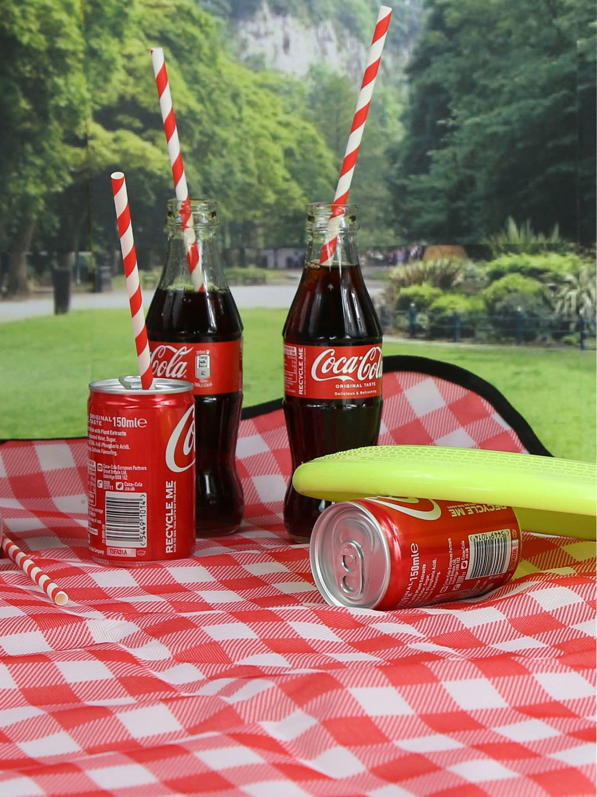 Kimm Miller Coca Cola picnic blanket glass bottles design 200x147cm, UK version