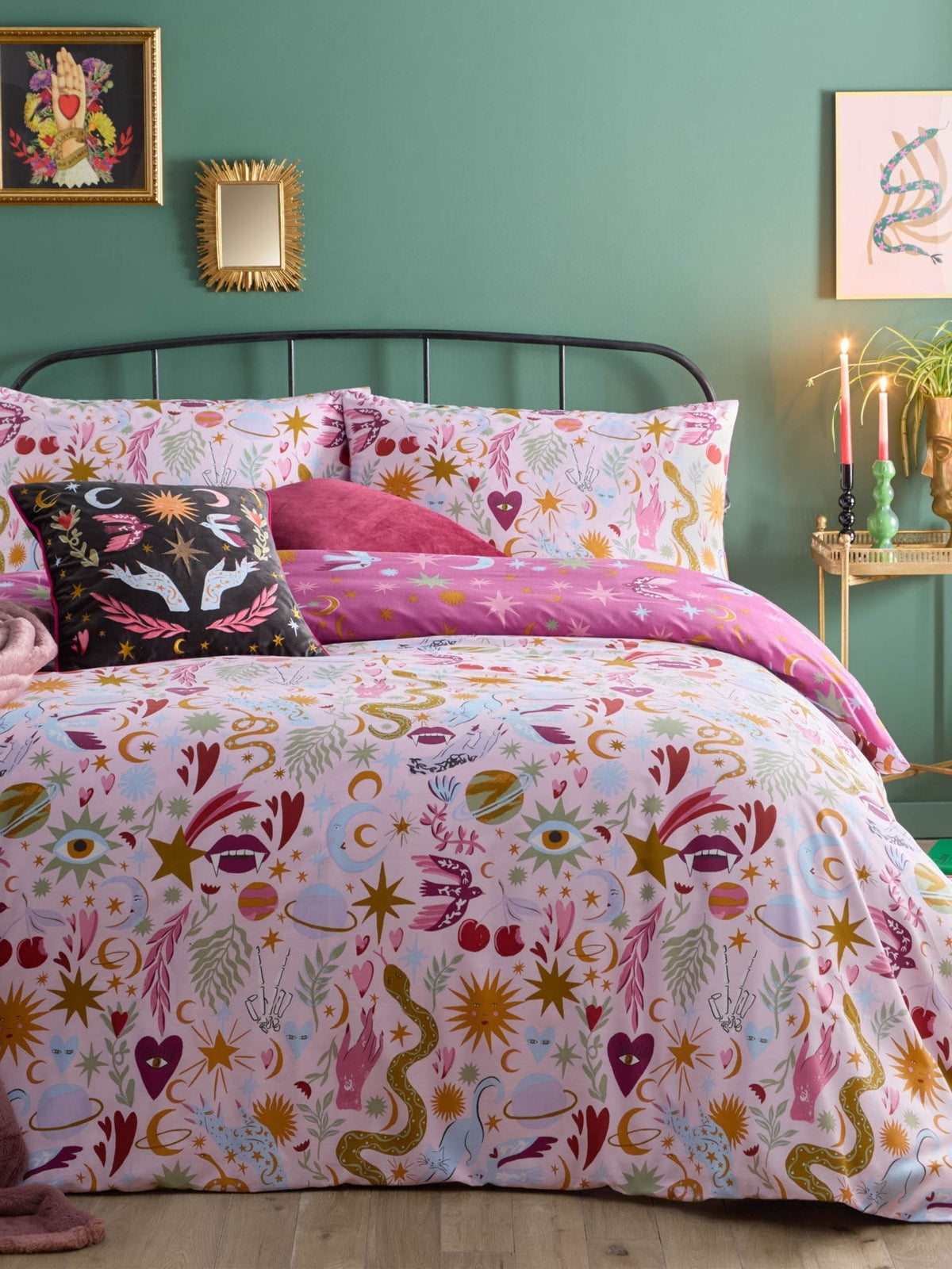 Furn Pink Enchanted reversible duvet cover and pillowcase set - British product