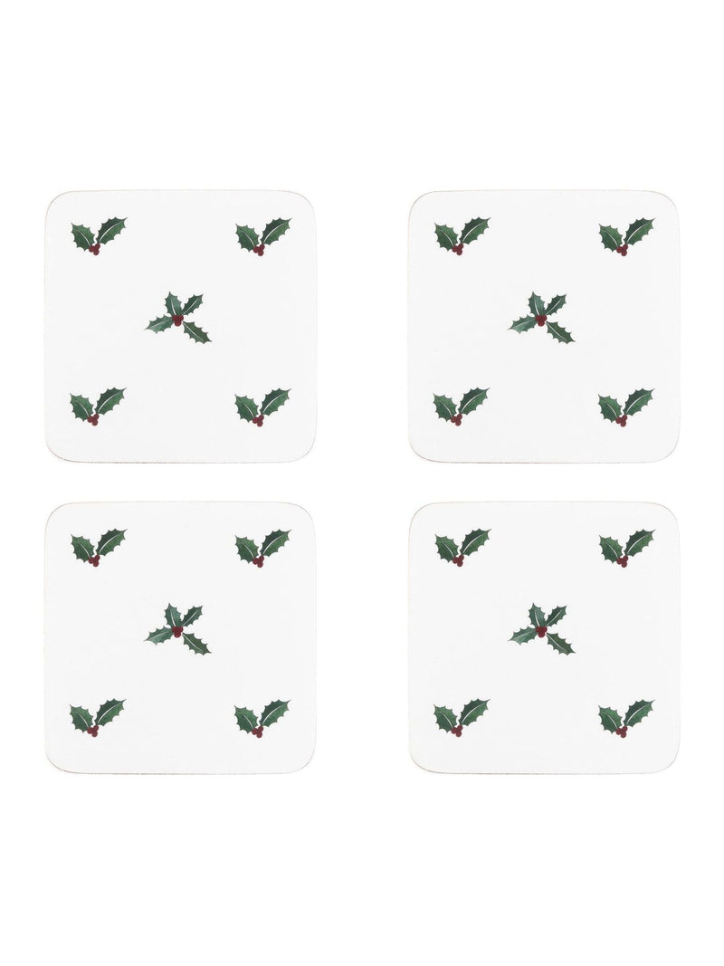 Sophie Allport White Holly and Berry Coasters Set of 4 (British brand)