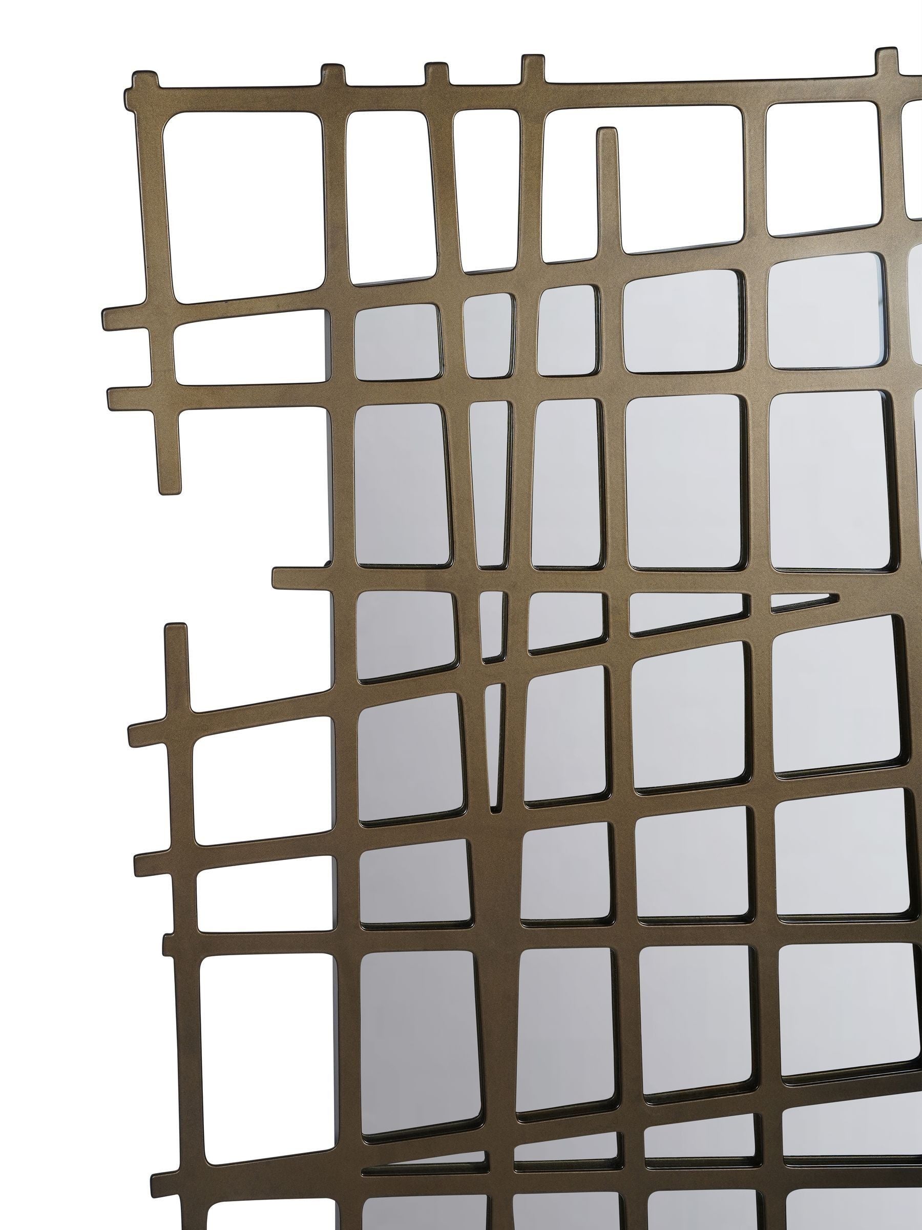 Libra Interiors Gold Lattice Wall Decor Mirror Brass Finish