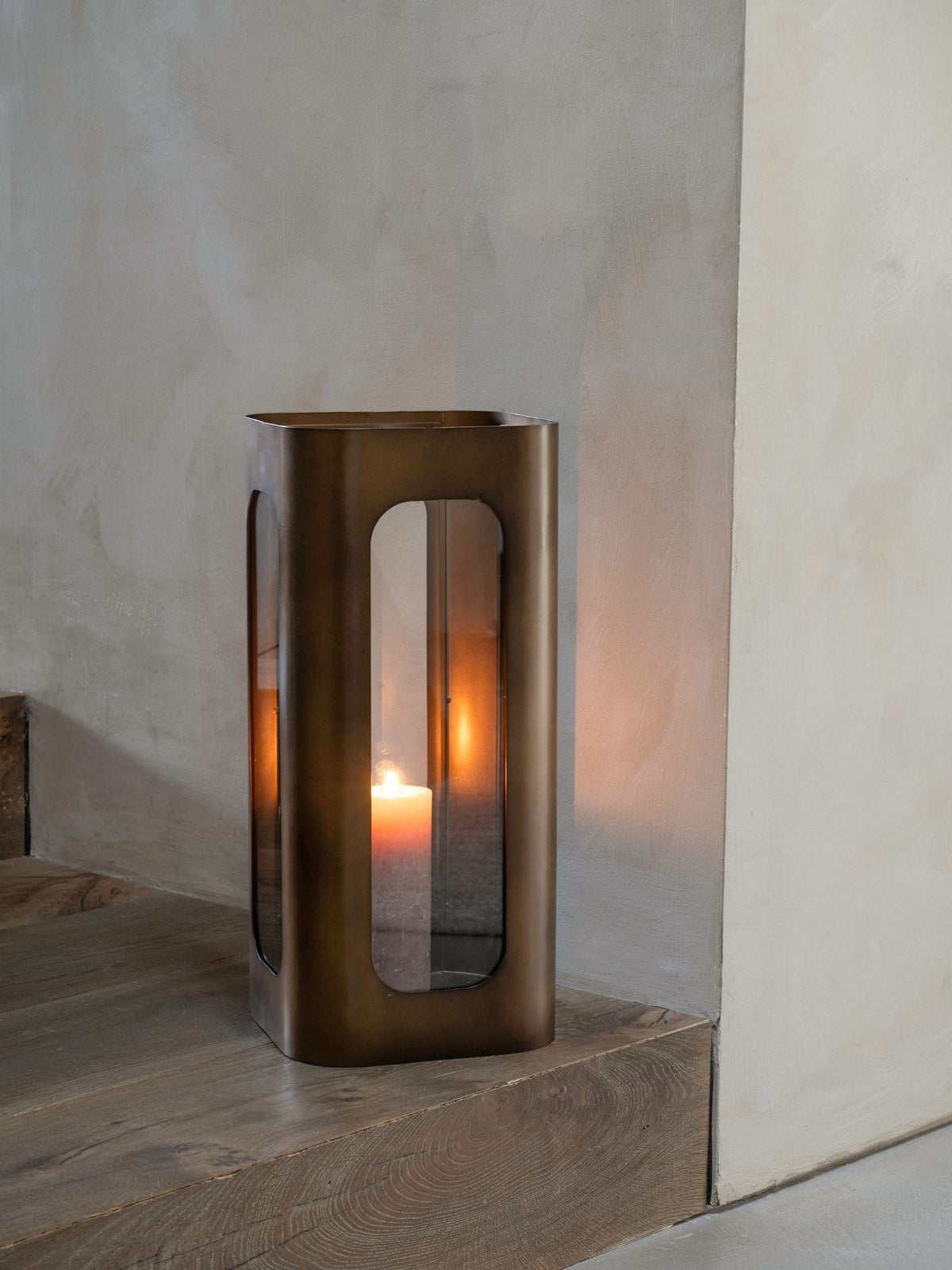 Libra Interiors Smoked Gold Clear Glass Hurricane Lantern 53cm tall, UK version