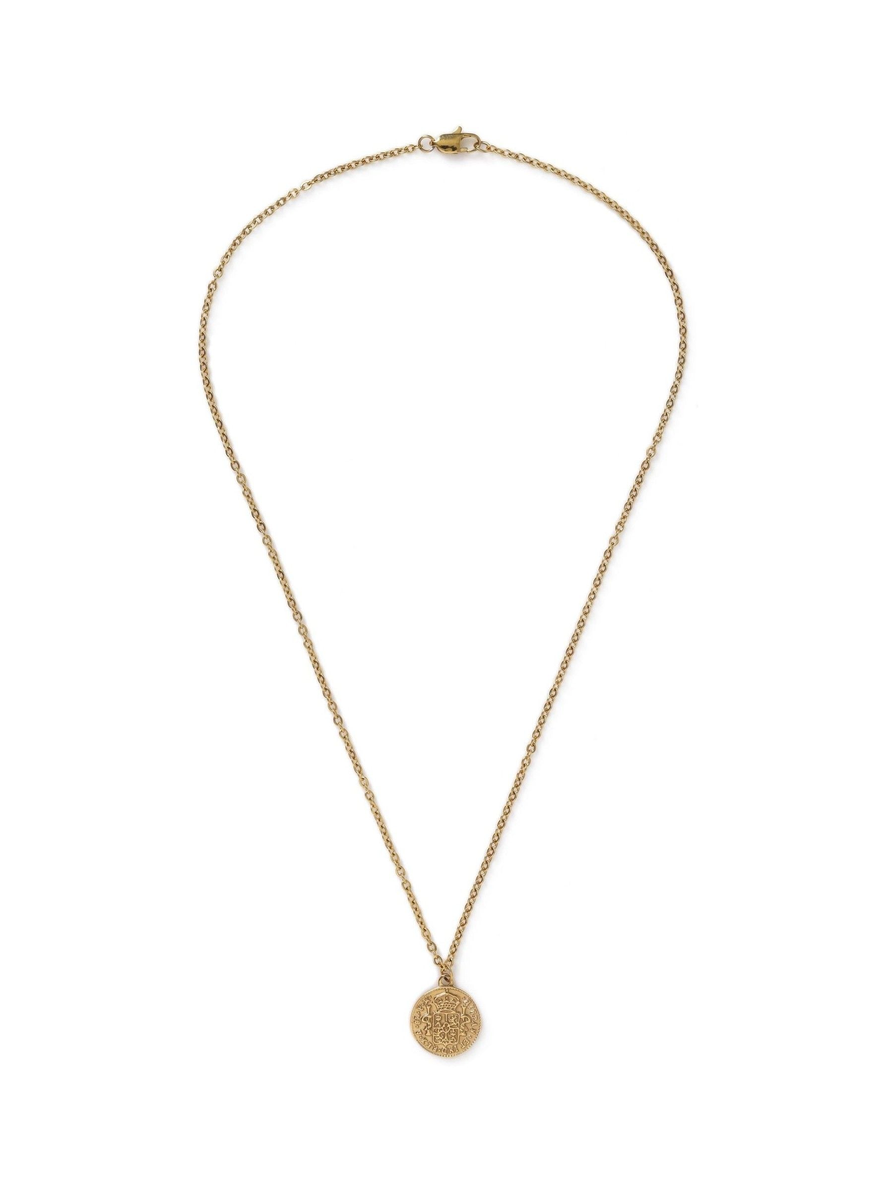 DCK Mens Gold Tone Stainless Steel Coin Necklace