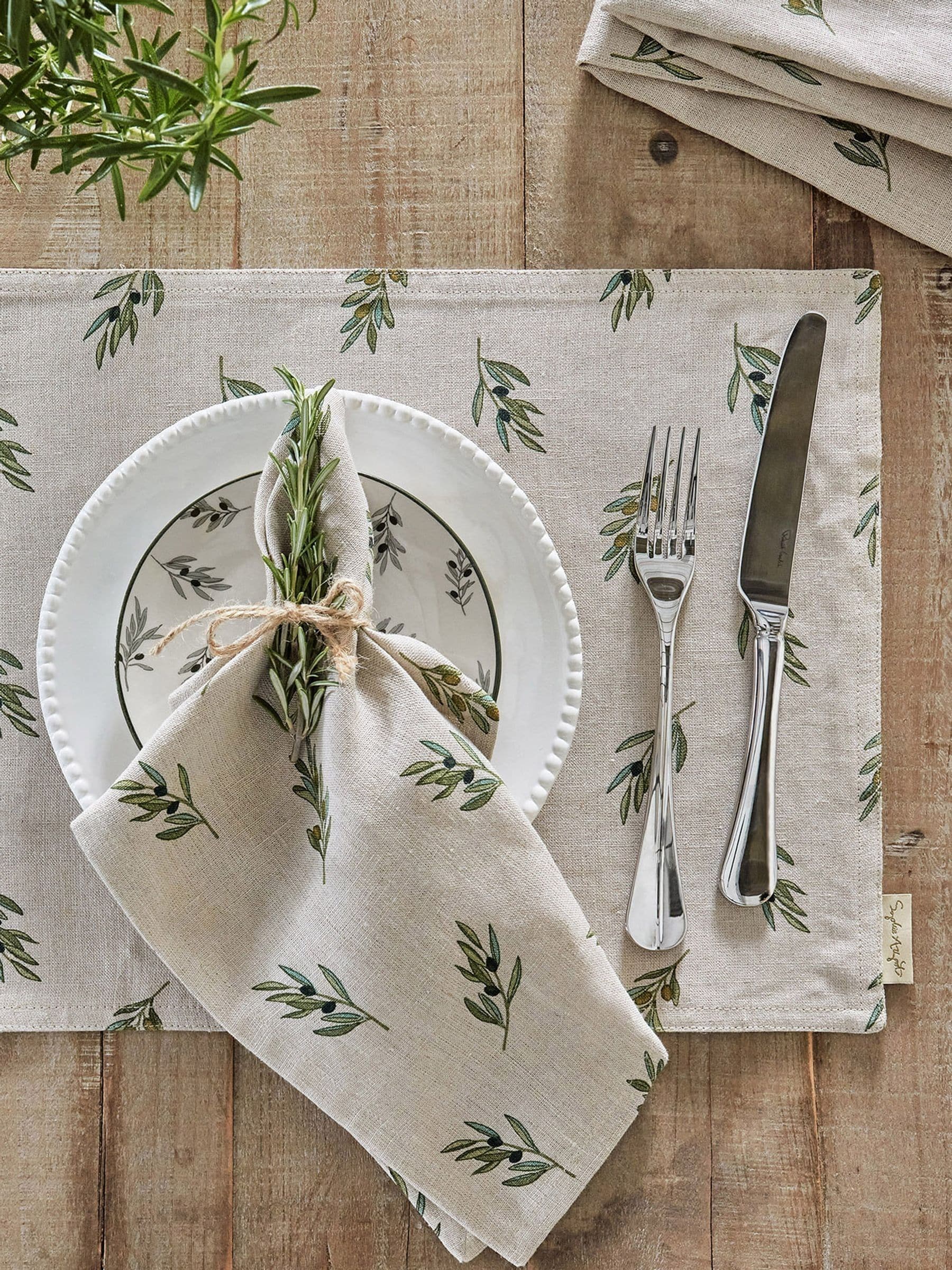 Sophie Allport Natural Linen Olive placemats set of 2 (British brand)