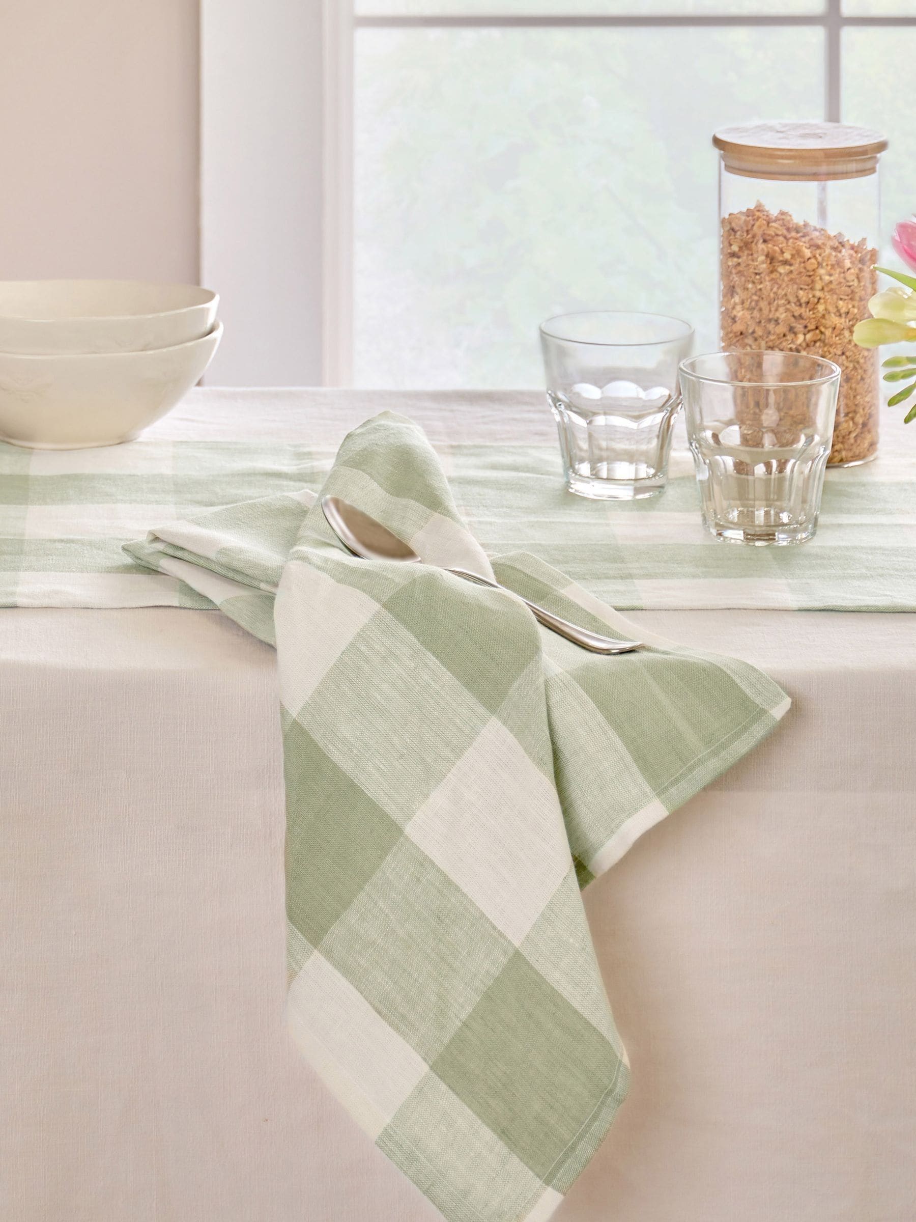 Sophie Allport sage green linen gingham napkins set of 4 (British brand)