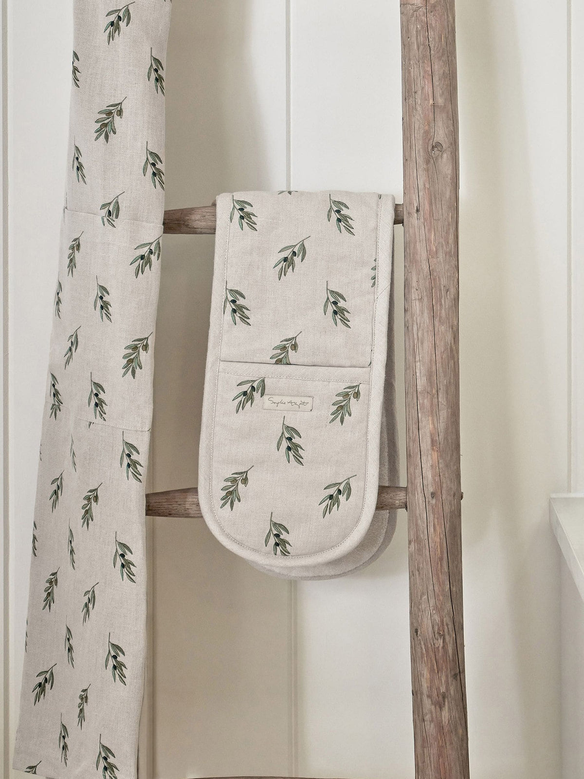 Sophie Allport Natural Linen Cotton Blend Olive Double Oven Glove