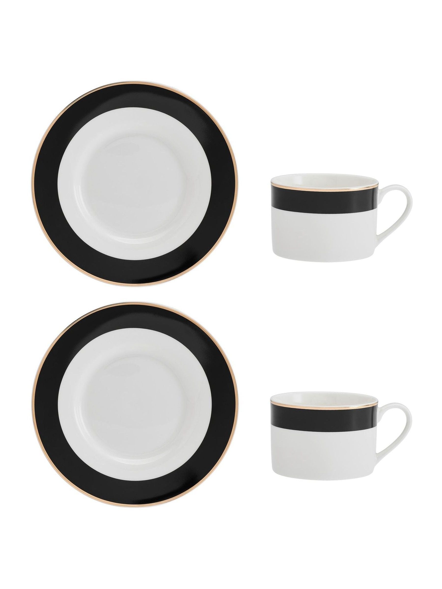 Mikasa white Luxe Deco tea cup and saucer set of 4, imported from the UK