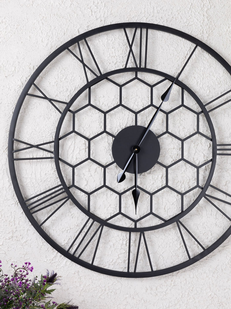 Charles Bentley Black Stanwick Skeleton Design Outdoor Wall Clock