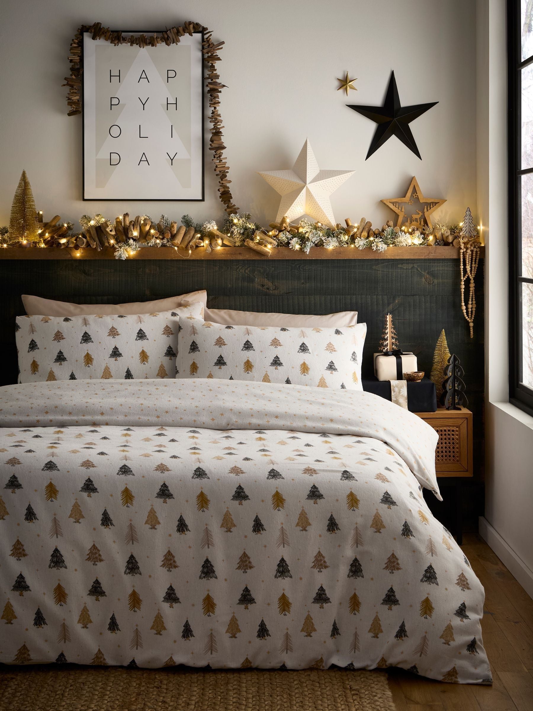 Festive Trees supersoft brushed cotton duvet cover set - British product