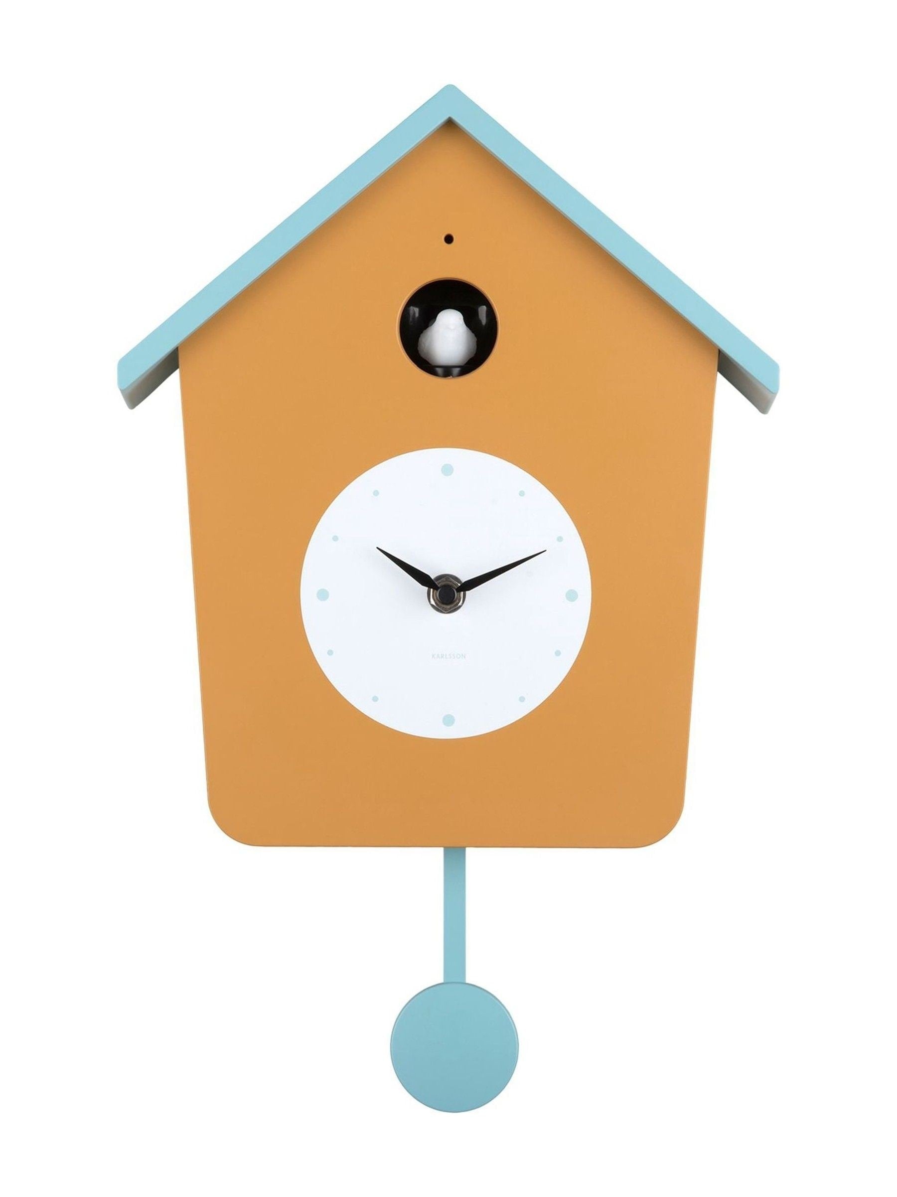 Karlsson ochre yellow misty blue cuckoo wall clock, UK version
