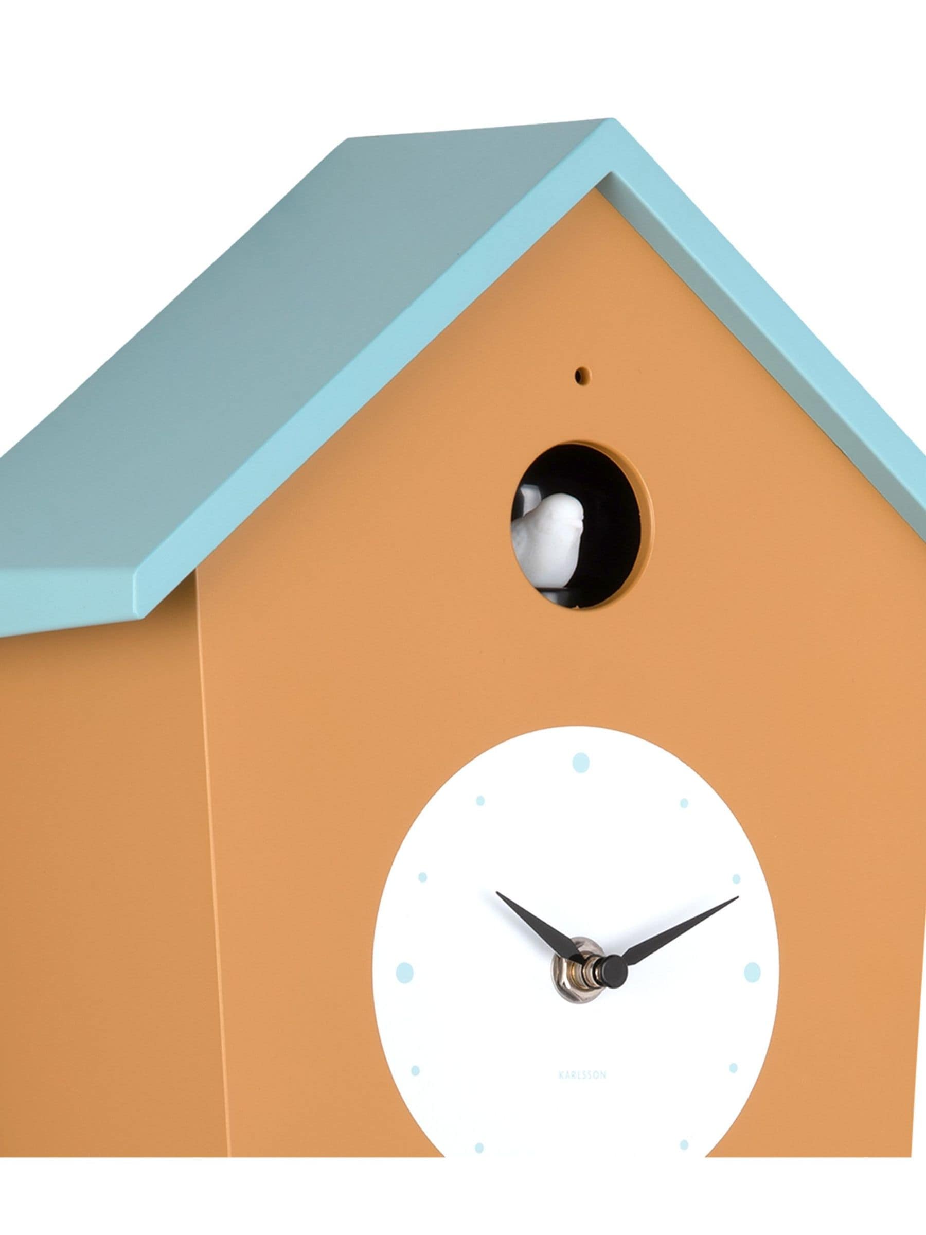 Karlsson ochre yellow misty blue cuckoo wall clock, UK version