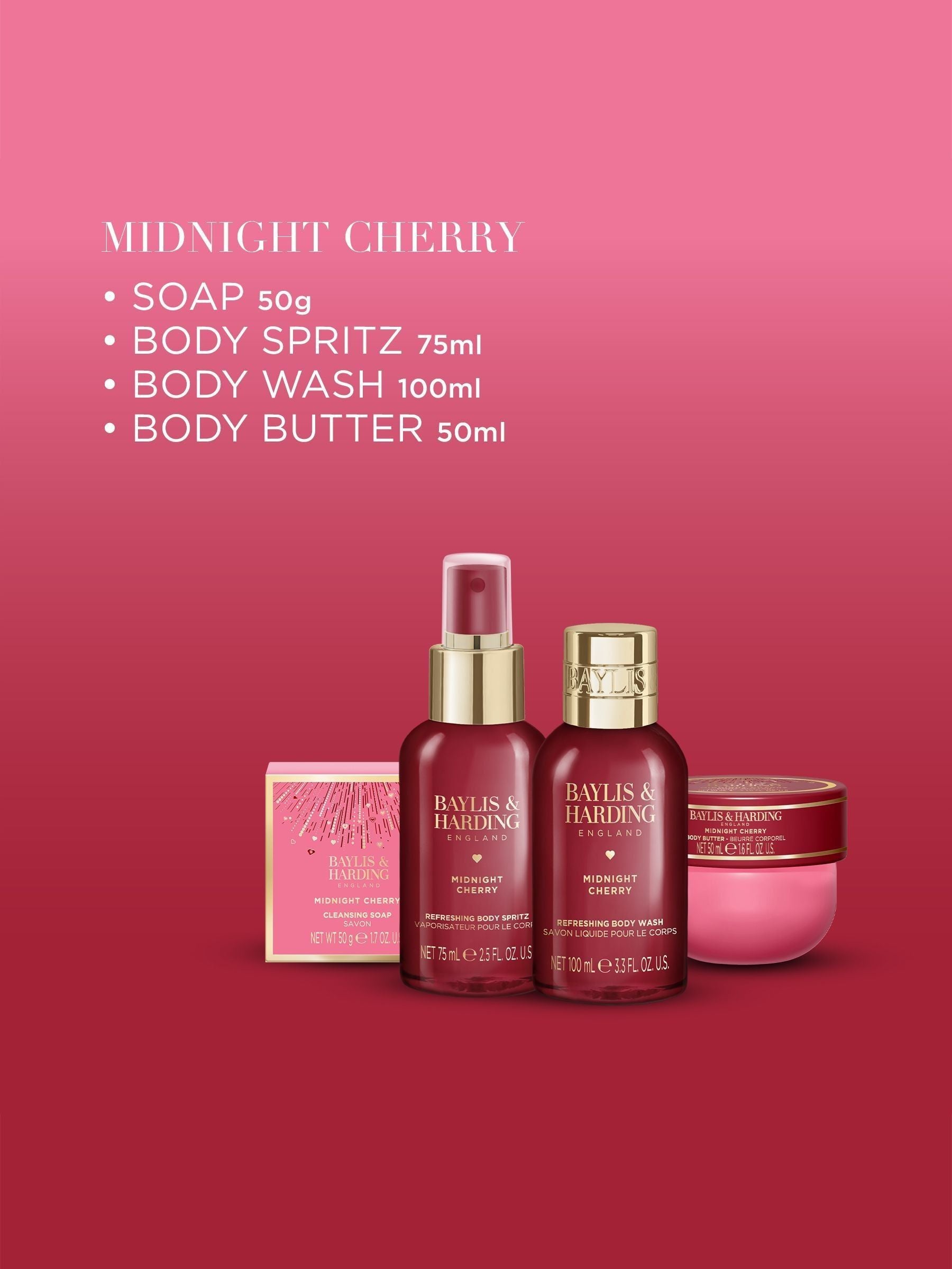 Baylis & Harding Midnight Cherry Luxury Travel Wash Bag Gift Set