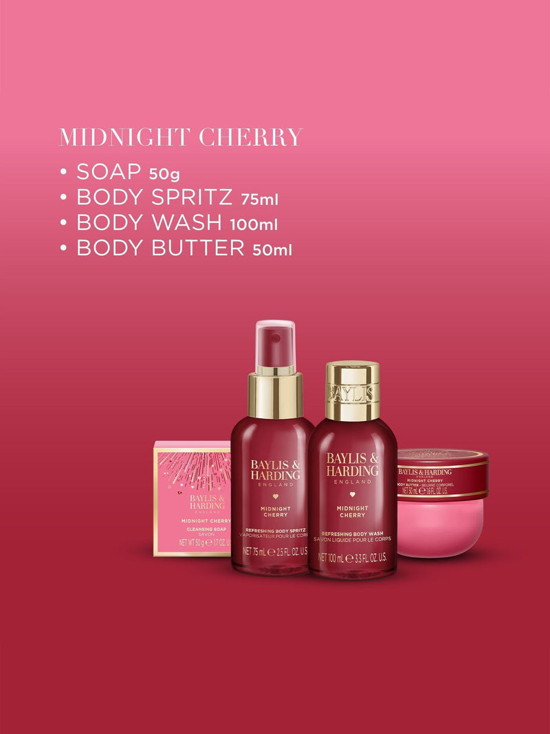 Baylis & Harding Midnight Cherry Luxury Travel Wash Bag Gift Set