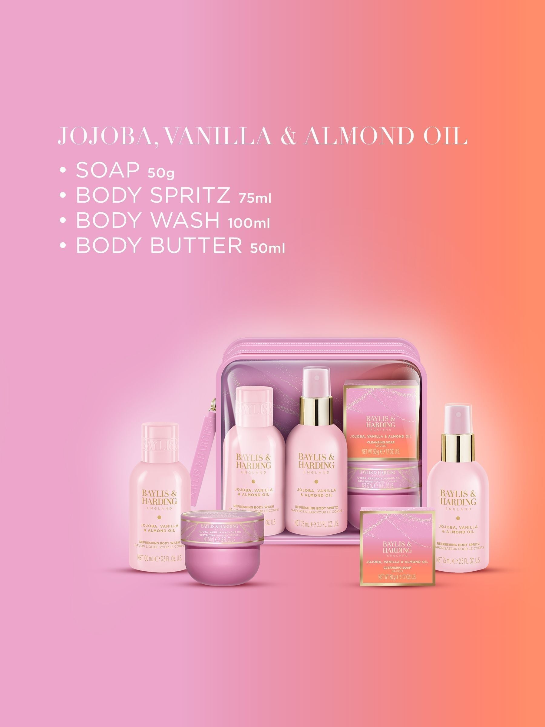 Baylis & Harding Jojoba Vanilla & Almond Oil Luxury Travel Wash Bag Gift Set