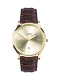 Limit 38mm Mens Round Gold Analogue Watch with Brown Strap