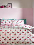 Catherine Lansfield pink disco cherries stripes reversible duvet cover set - British product