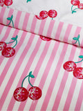 Catherine Lansfield pink disco cherries stripes reversible duvet cover set - British product