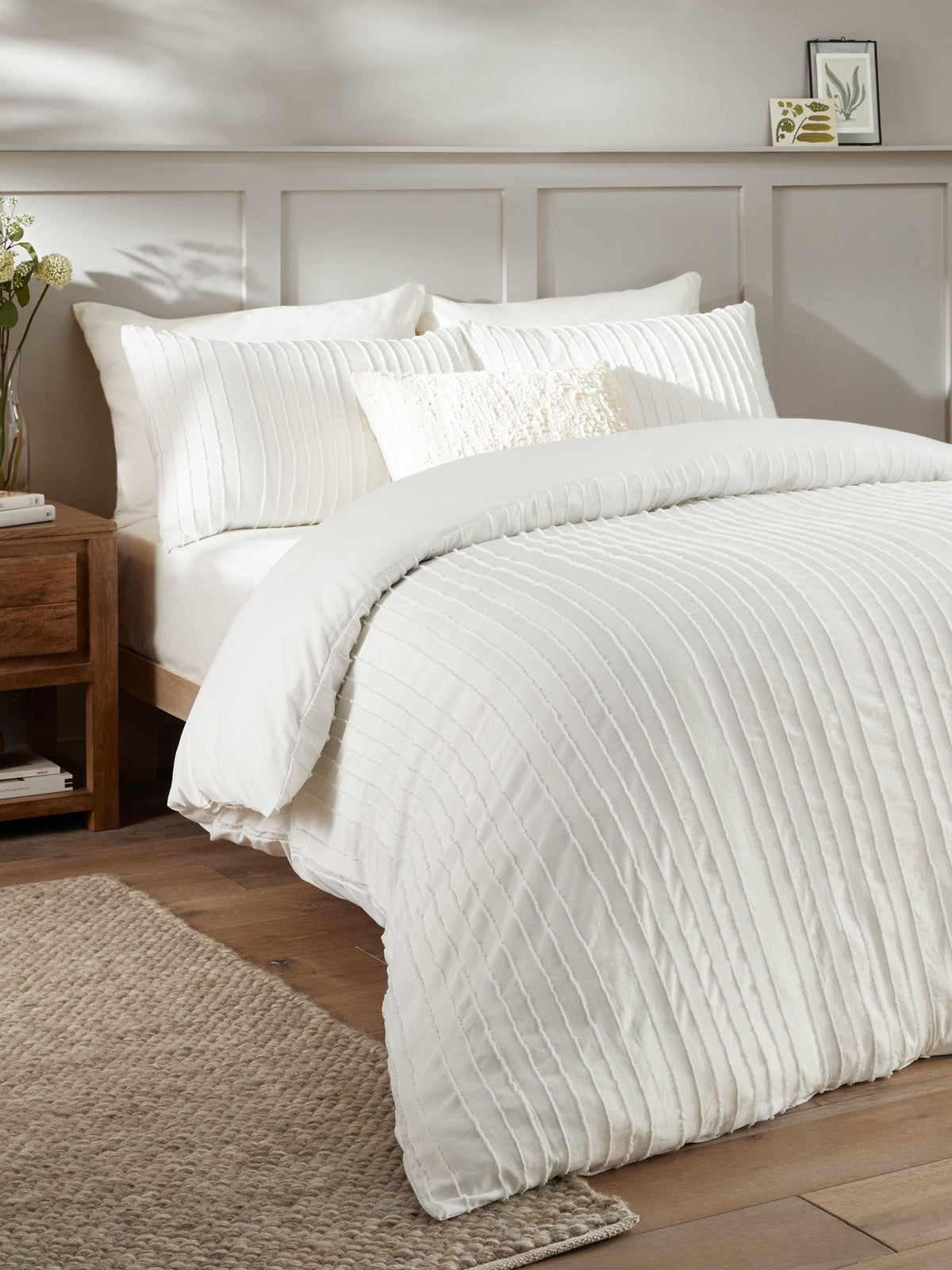 White Harrison Stripe tufted duvet cover set - British product