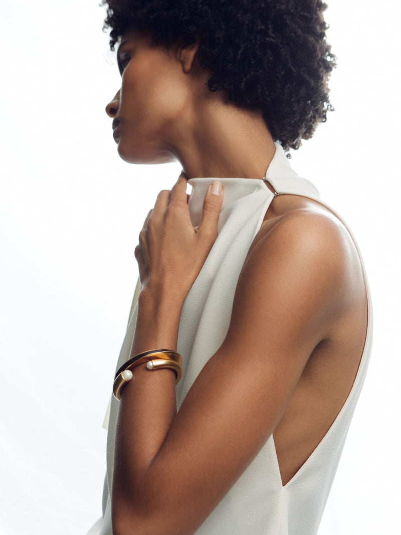 Reiss Gold Tone Alana Curve Faux-Pearl Cuff