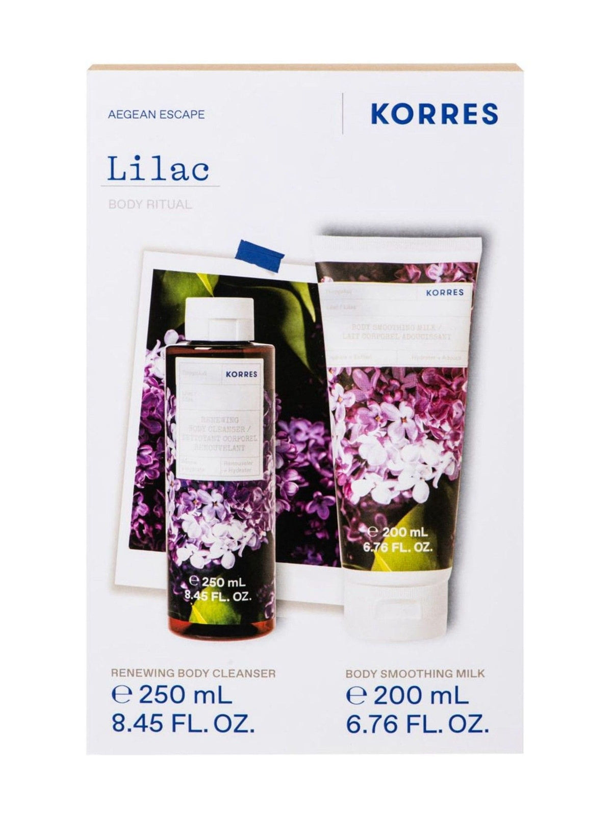 Korres Lilac shower gel and body milk set, UK version