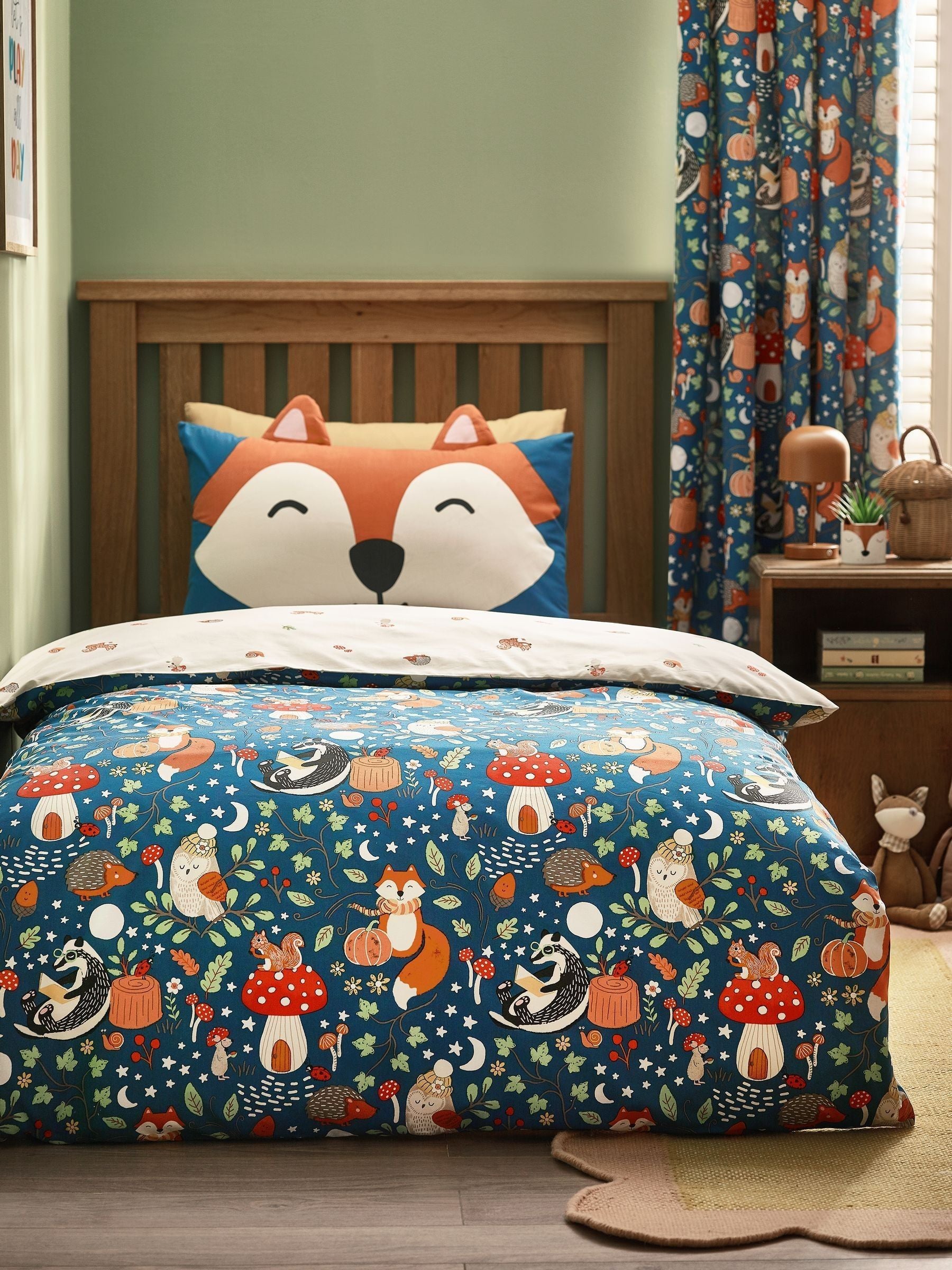 Catherine Lansfield Green Fox and Woodland Friends duvet cover set - British product