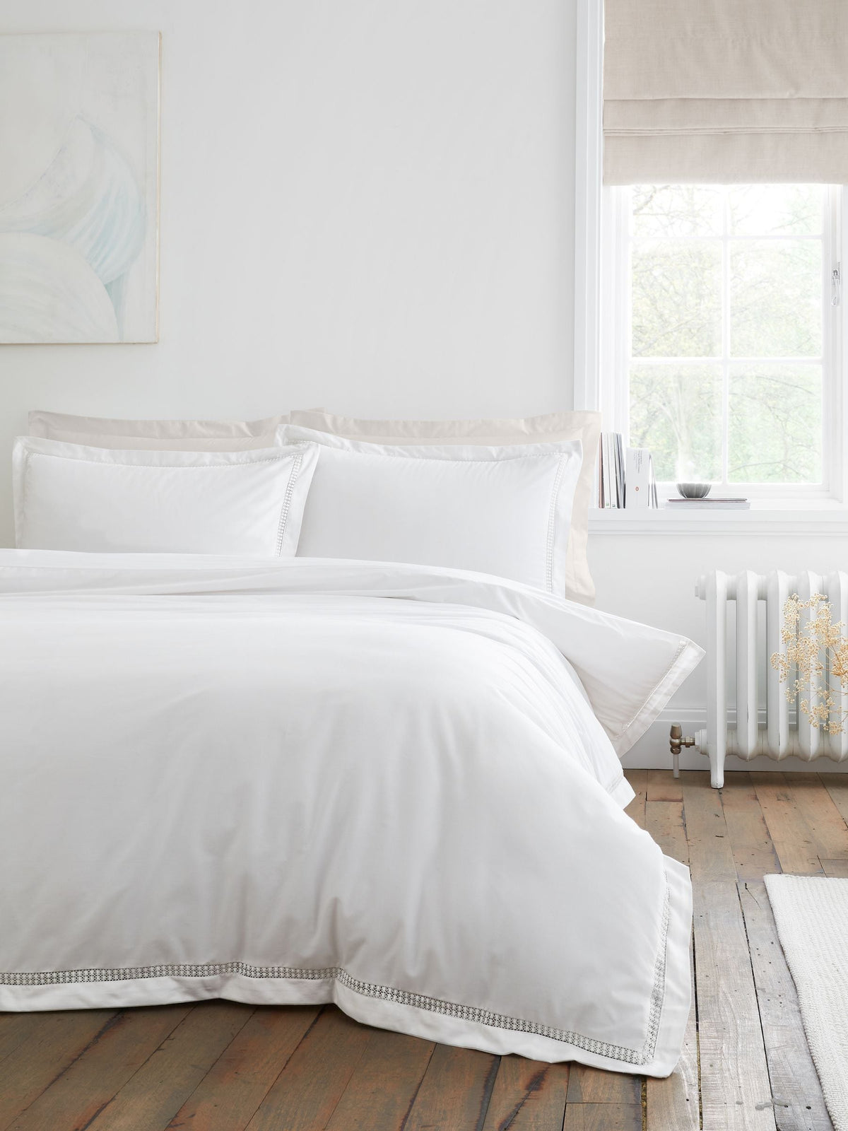 White Oxford lace trim duvet cover set - British product