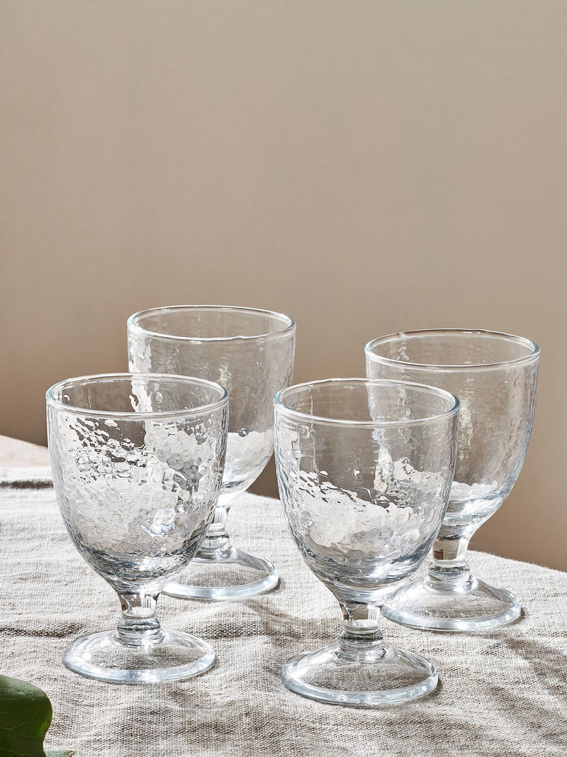 Nkuku set of 4 clear Yala hammered wine glasses, imported from the UK