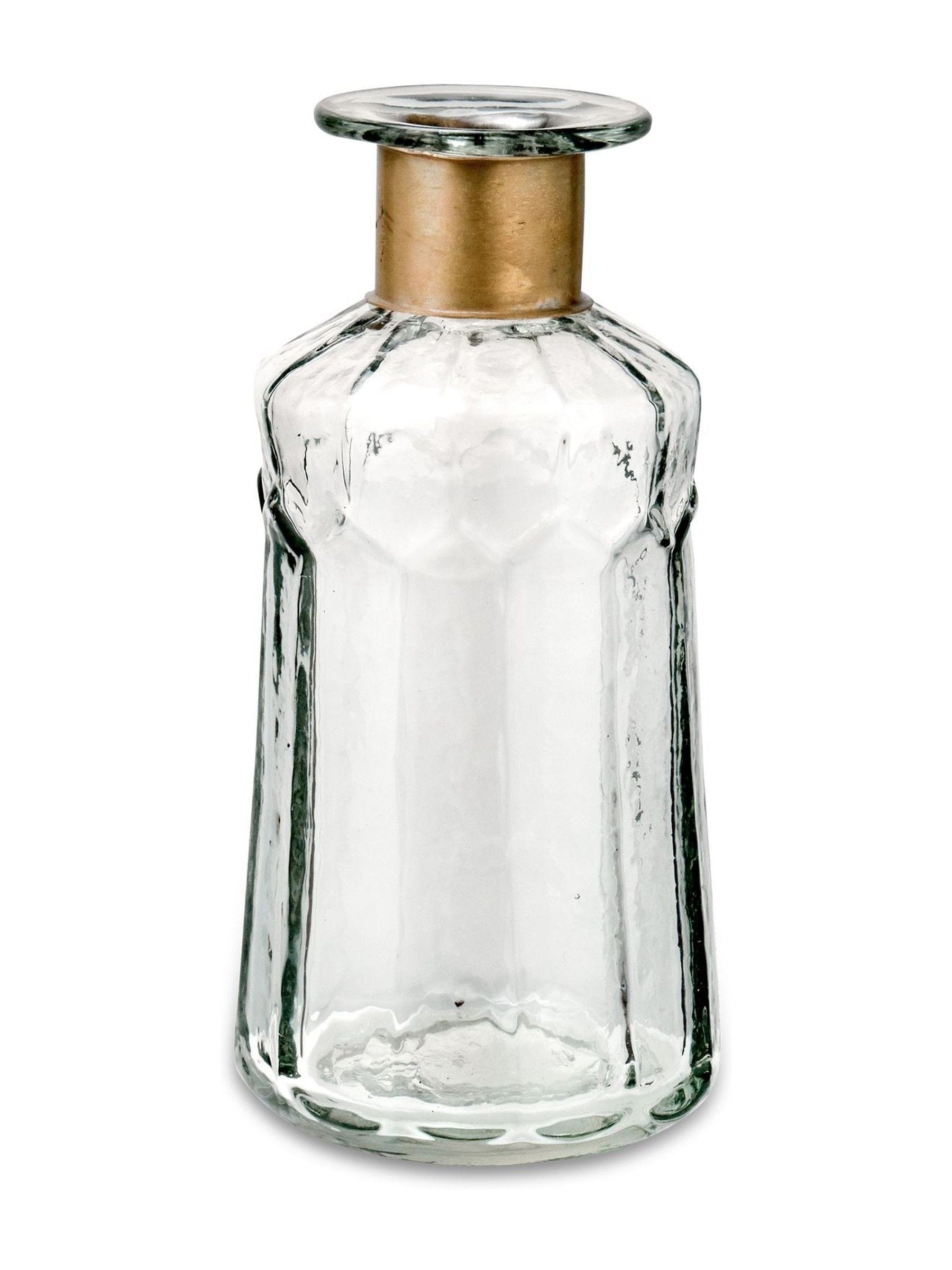 Nkuku Brass Chara Hammered Small Decorative Glass Bottle, imported from the UK