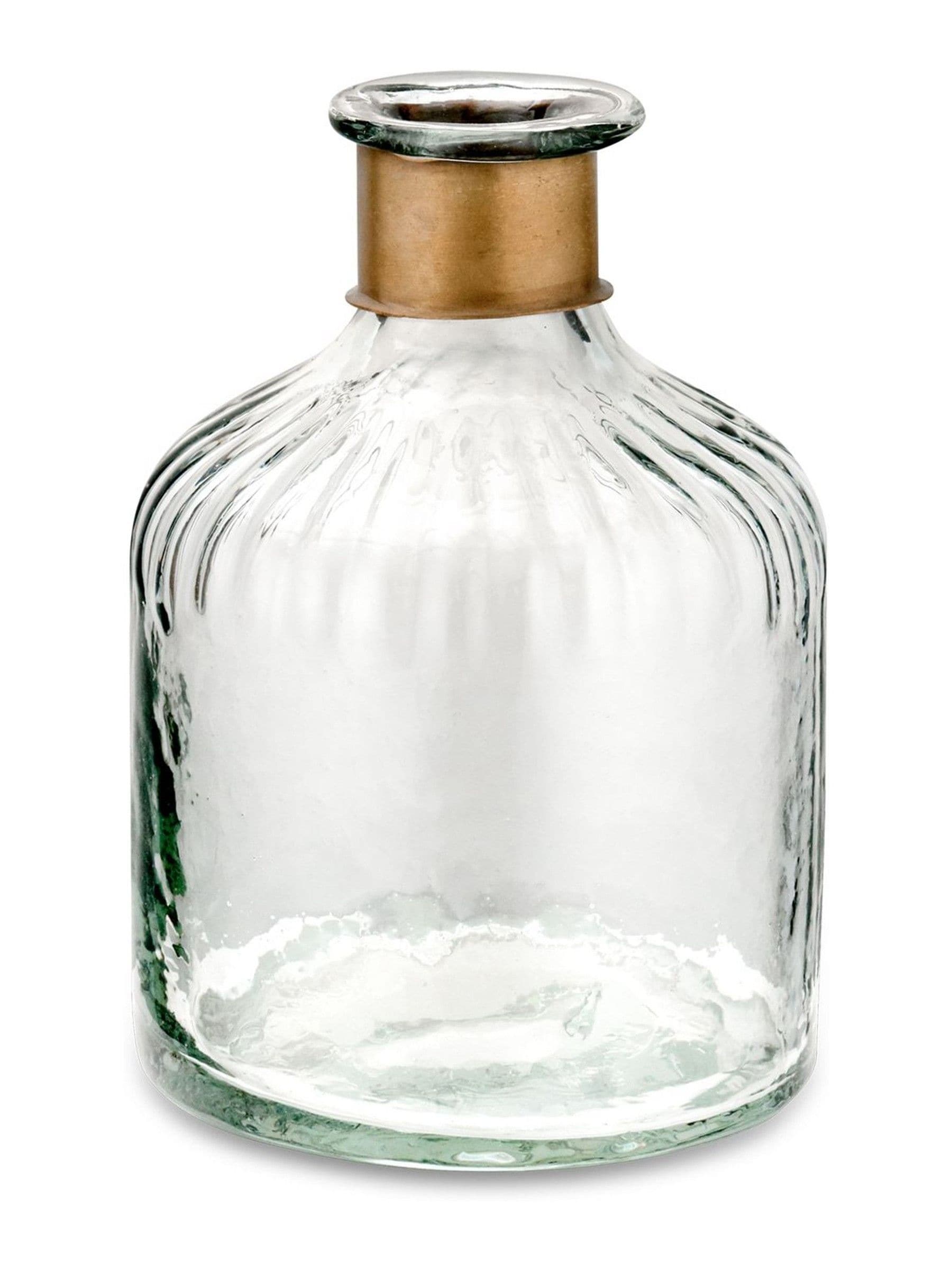 Nkuku Brass Chara Lines hammered glass bottle, imported from the UK