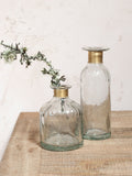 Nkuku Brass Chara Lines hammered glass bottle, imported from the UK